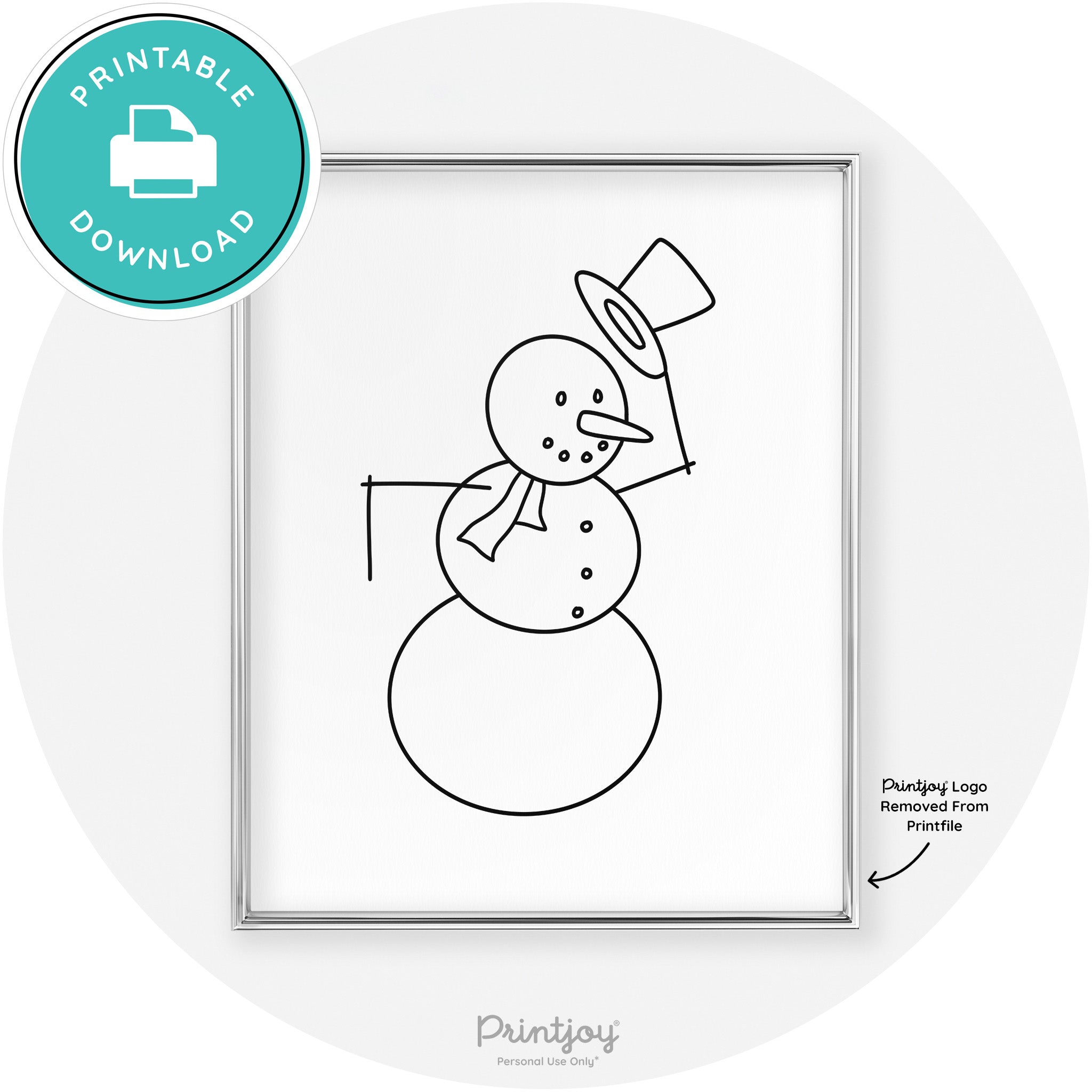 Snowman Line Art Cute Winter Modern Chic Wall Art Free Printable - Printjoy