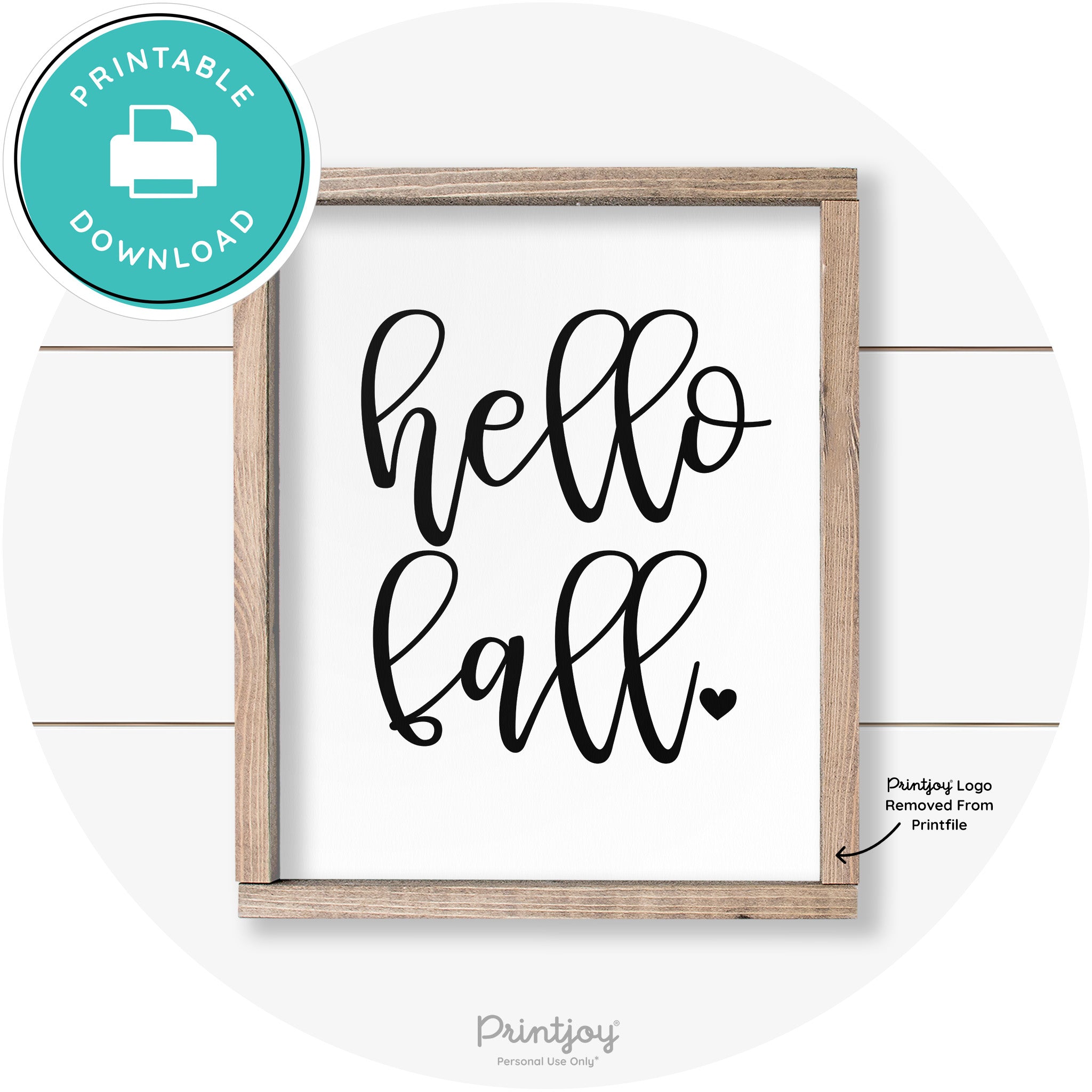 Hello Fall Heart Cute Cursive Farmhouse Wall Art Decor Free Printable