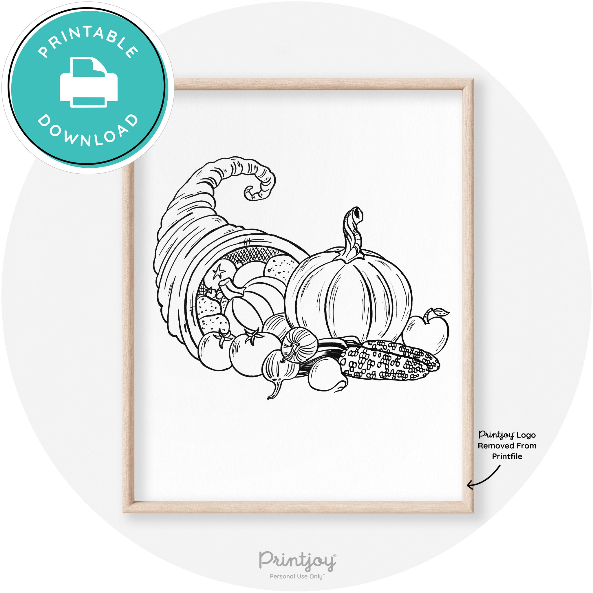 Cornucopia Drawing Thanksgiving Transitional Wall Art Free Printable