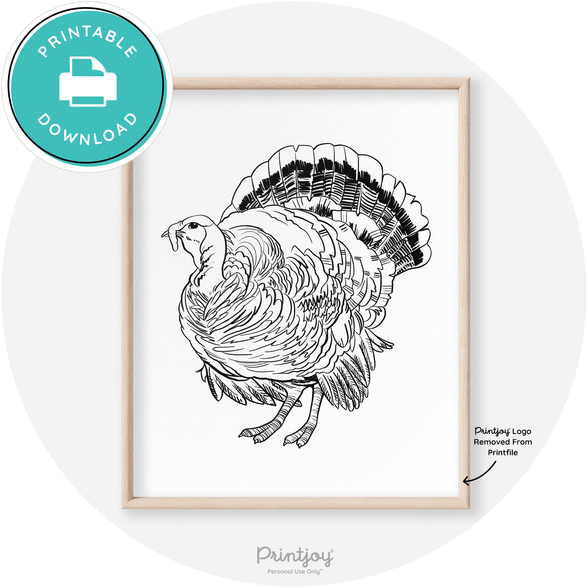 Turkey Drawing Thanksgiving Transitional Wall Art Decor Free Printable