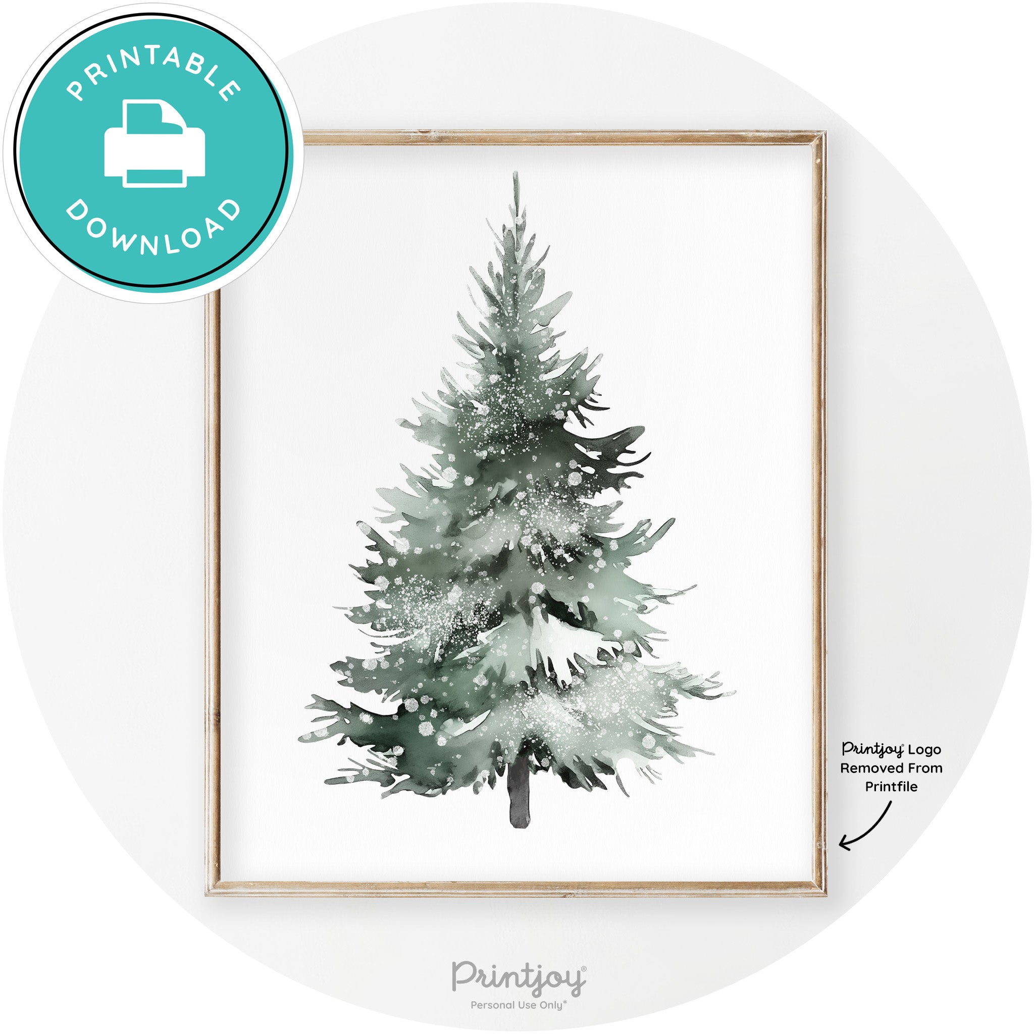 Snowy Christmas Tree Watercolor Transitional Wall Art Free Printable - Printjoy