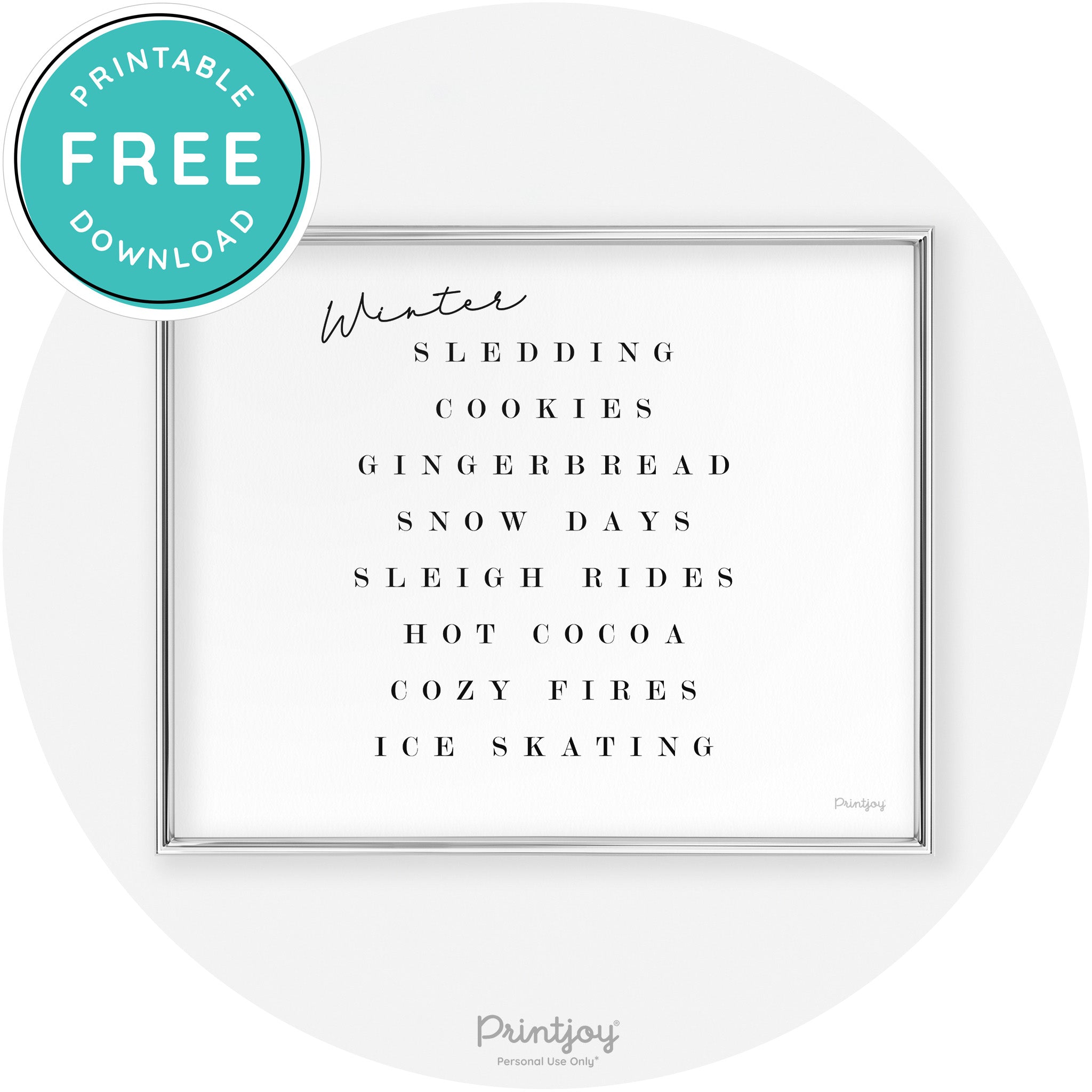 Winter Favorite Things Modern Chic Wall Art Decor Free Printable