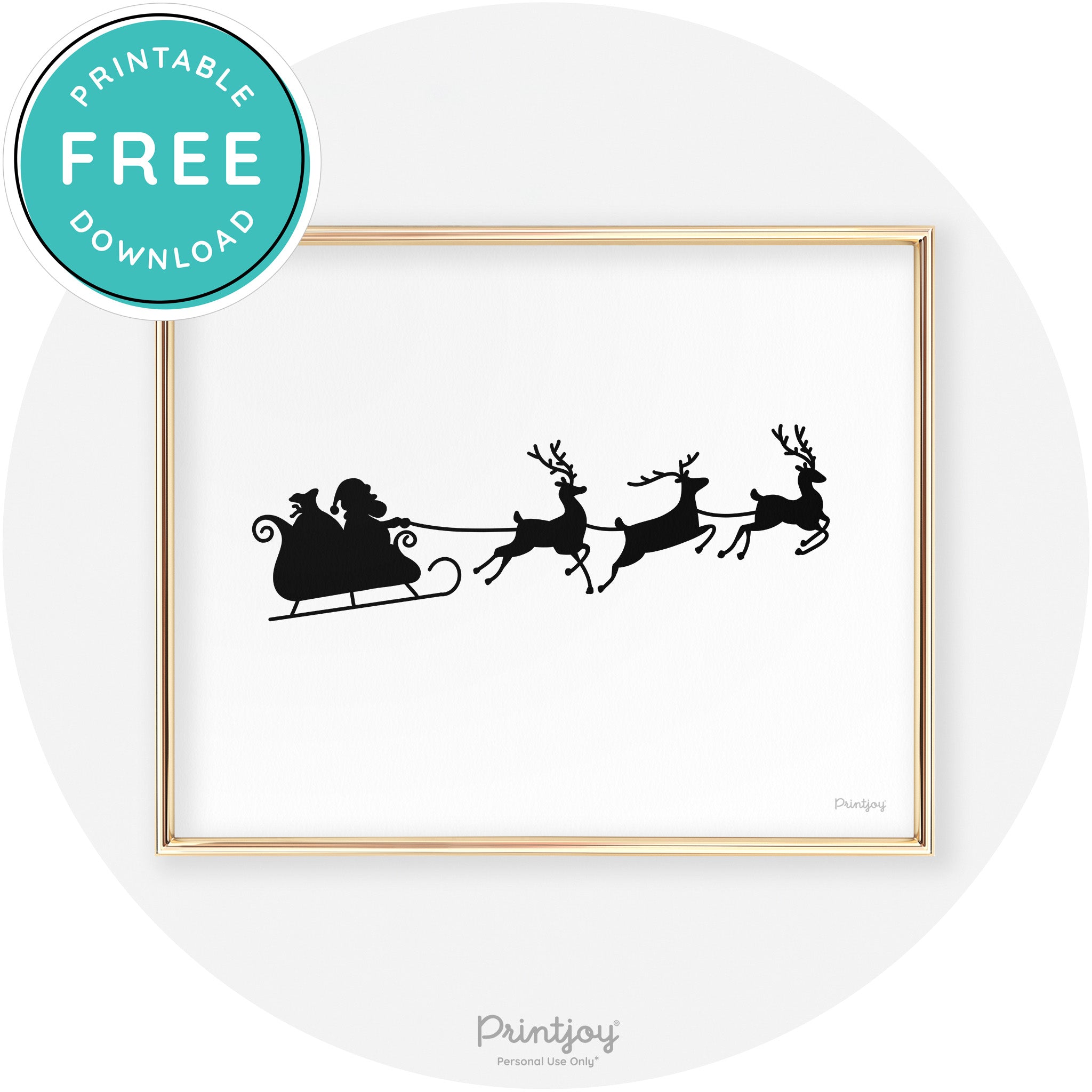 Santa Sleigh Reindeer Silhouette Cute Chic Wall Art Free Printable