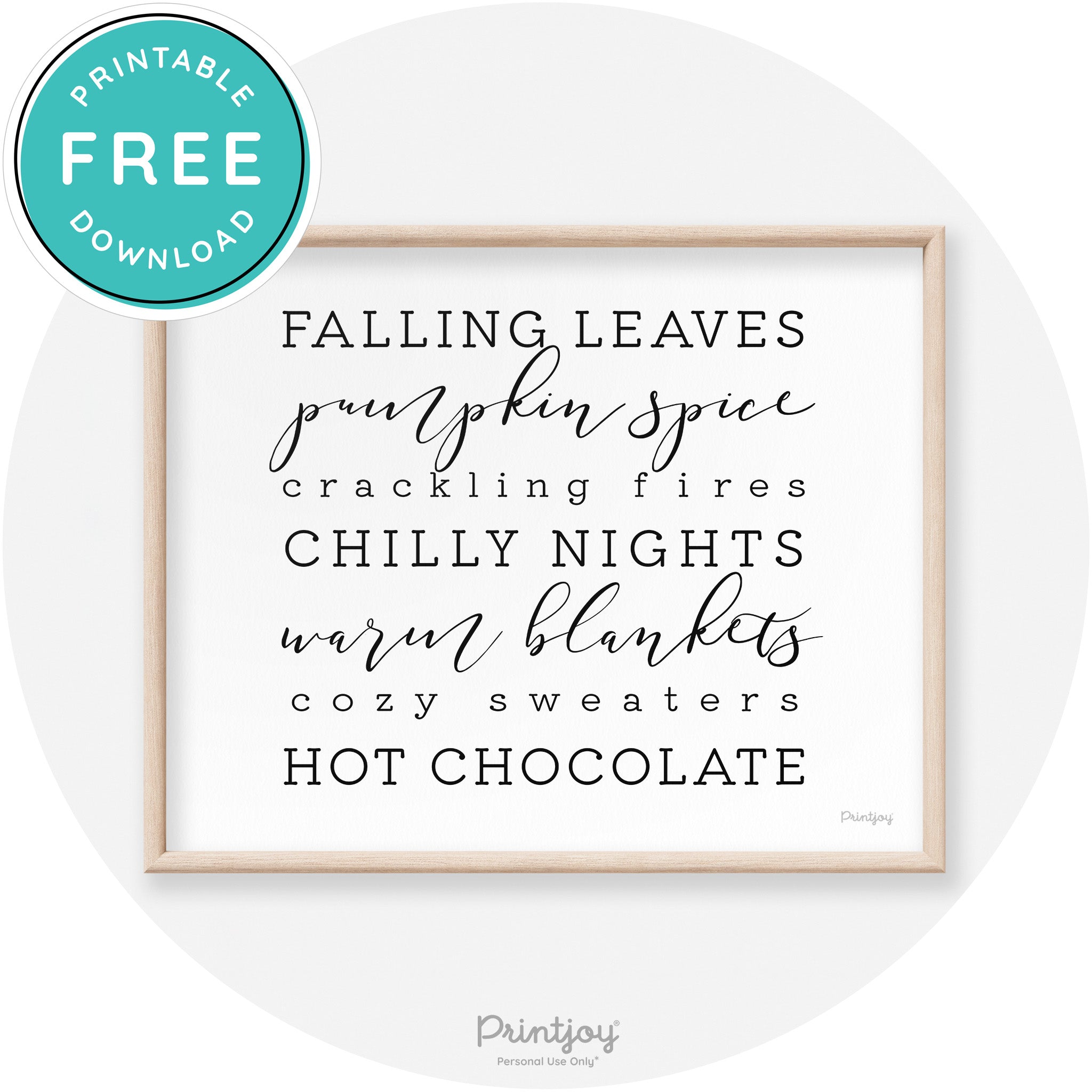 Fall Favorite Things Modern Transitional Decor Wall Art Printable
