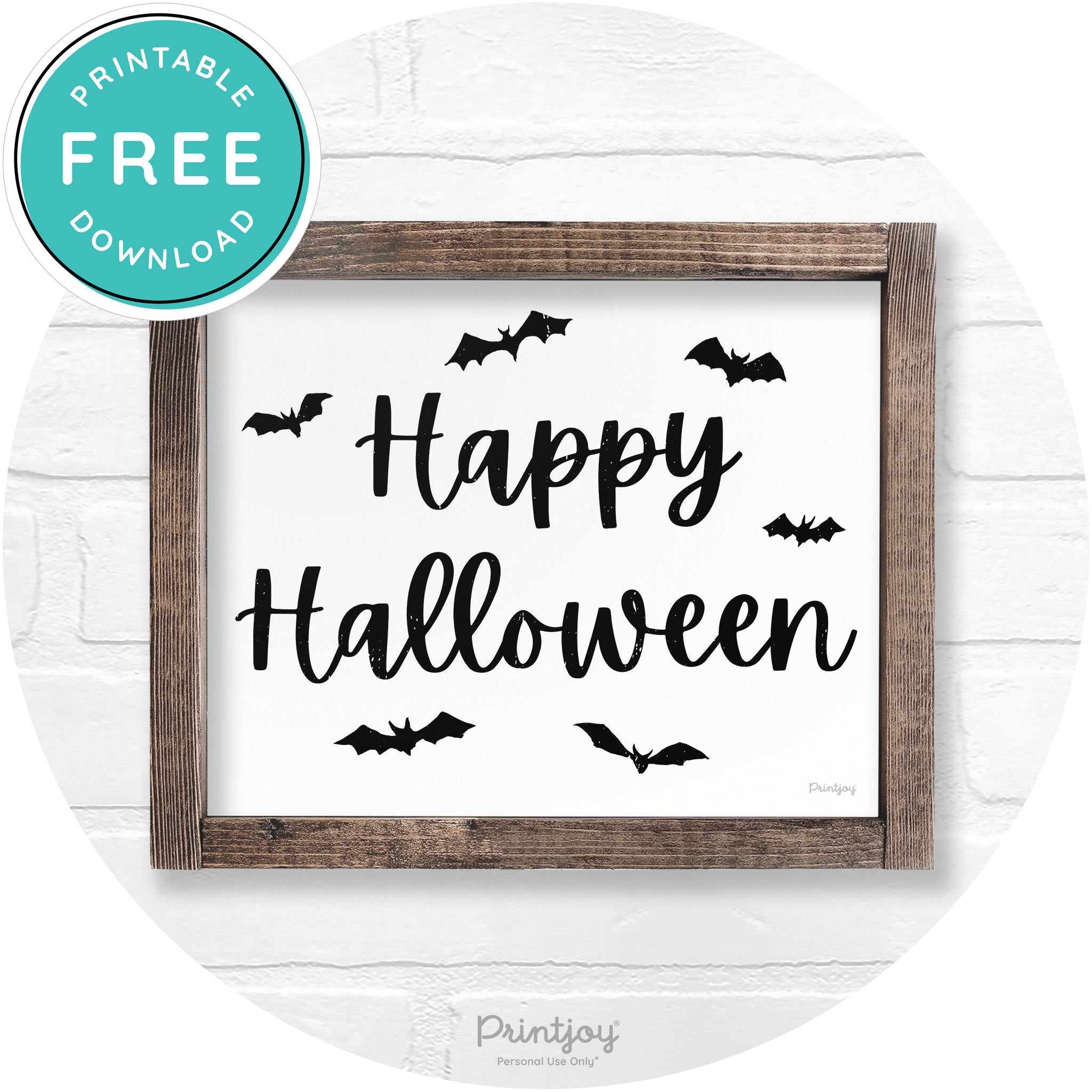 Happy Halloween Bats Rustic Farmhouse Wall Art Free Printable - Printjoy