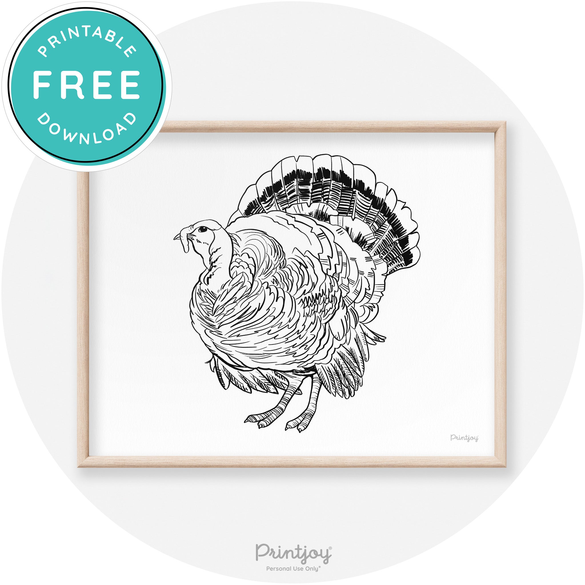 Turkey Drawing Thanksgiving Transitional Wall Art Decor Free Printable