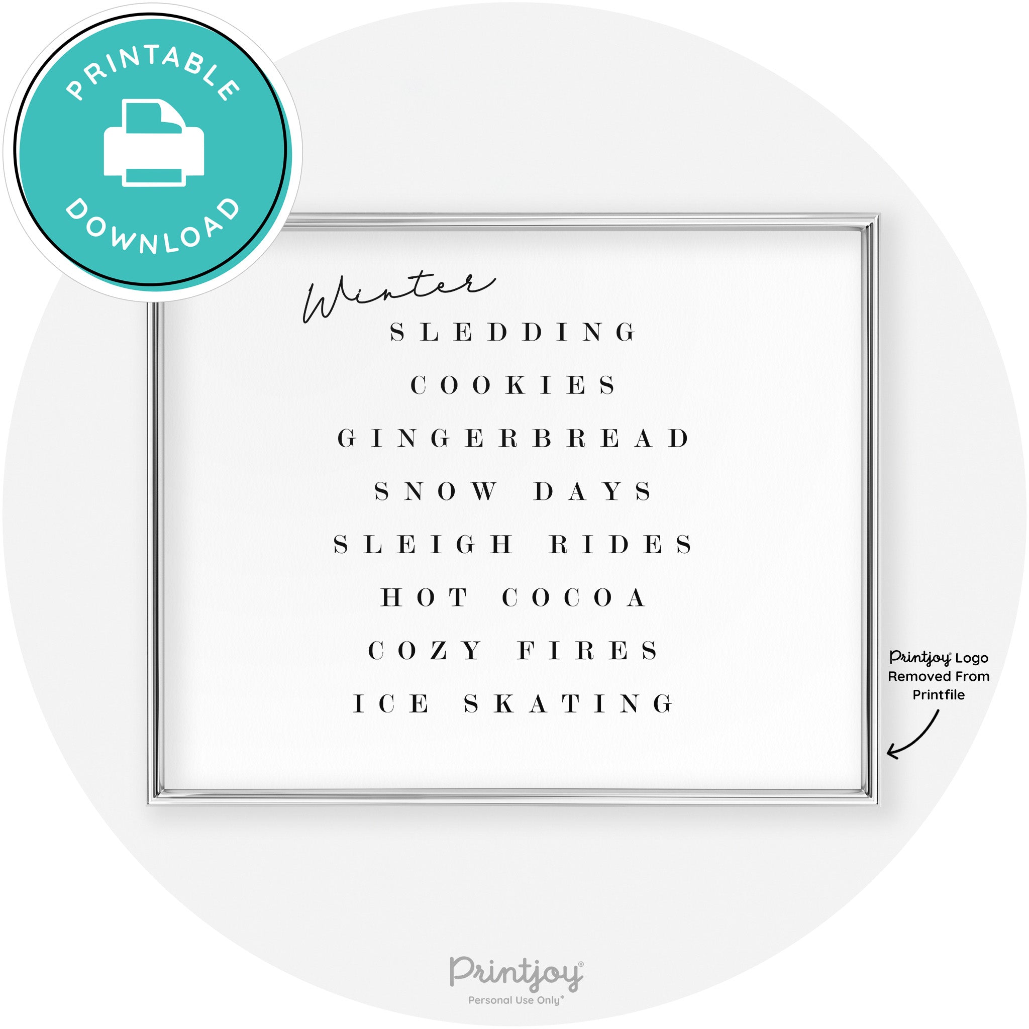 Winter Favorite Things Modern Chic Wall Art Decor Free Printable