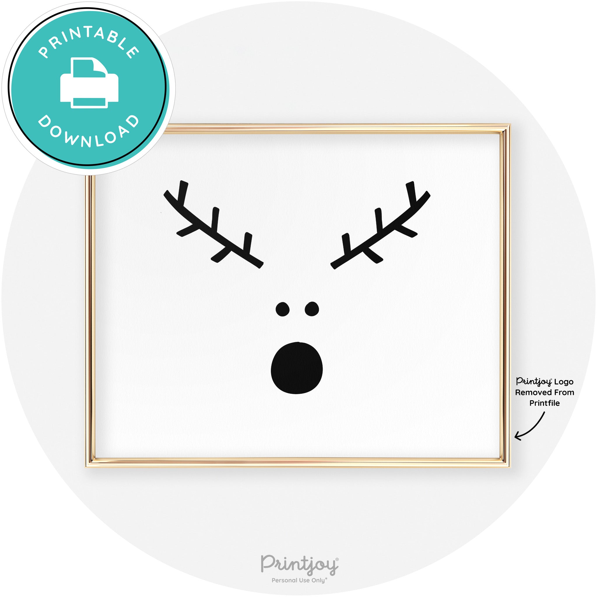 Simple Rudolph Reindeer Face Cute Chic Wall Art Free Printable