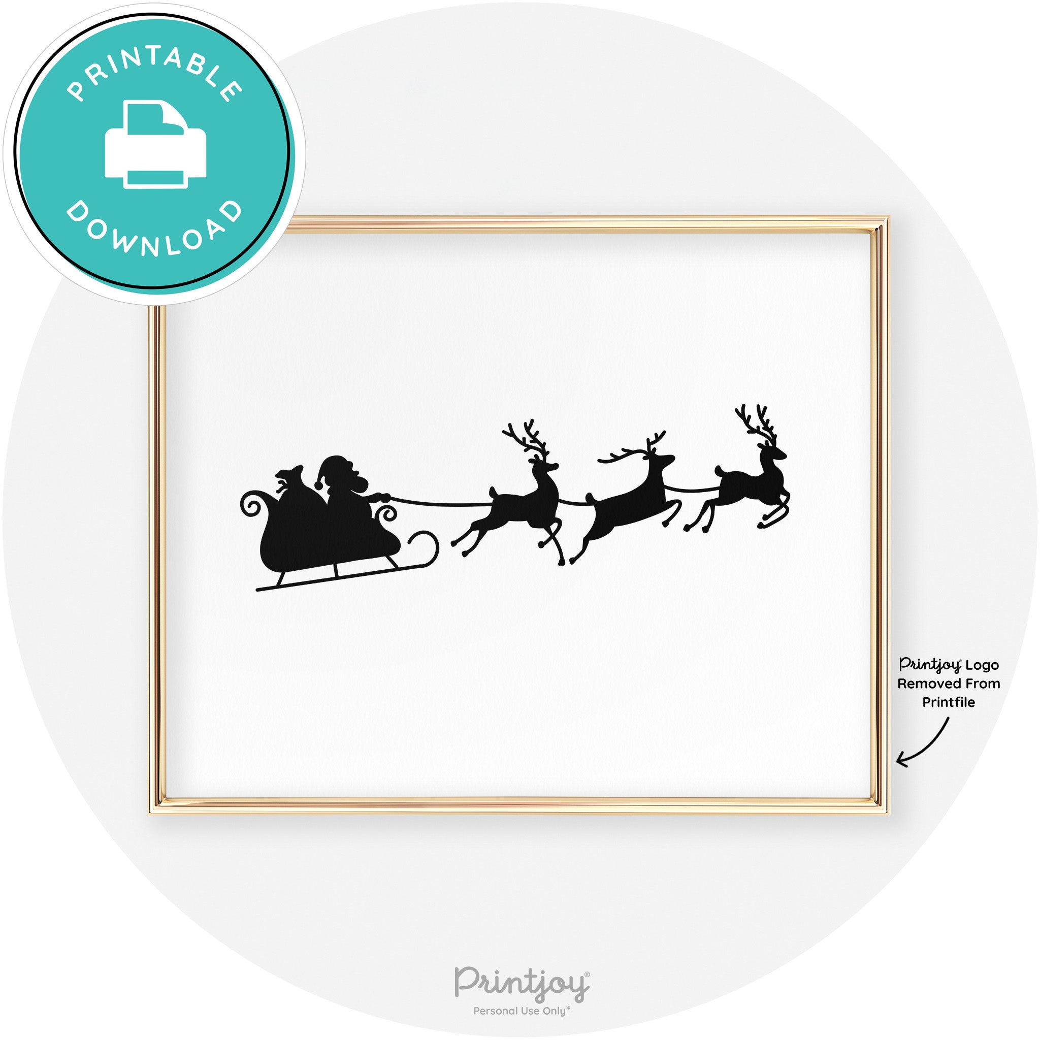 Santa Sleigh Reindeer Silhouette Cute Chic Wall Art Free Printable