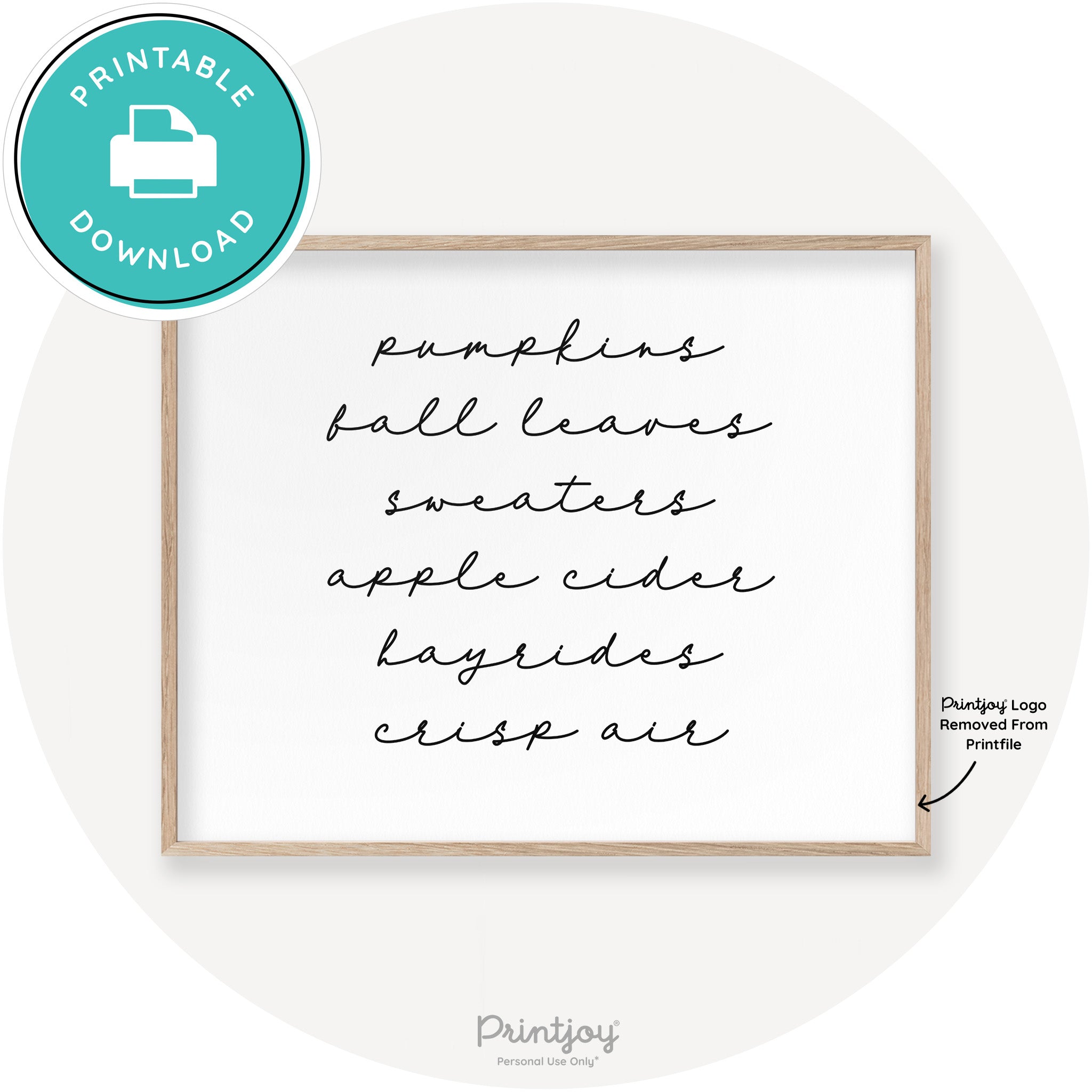Fall Favorite Things Cute Modern Chic Decor Wall Art Printable