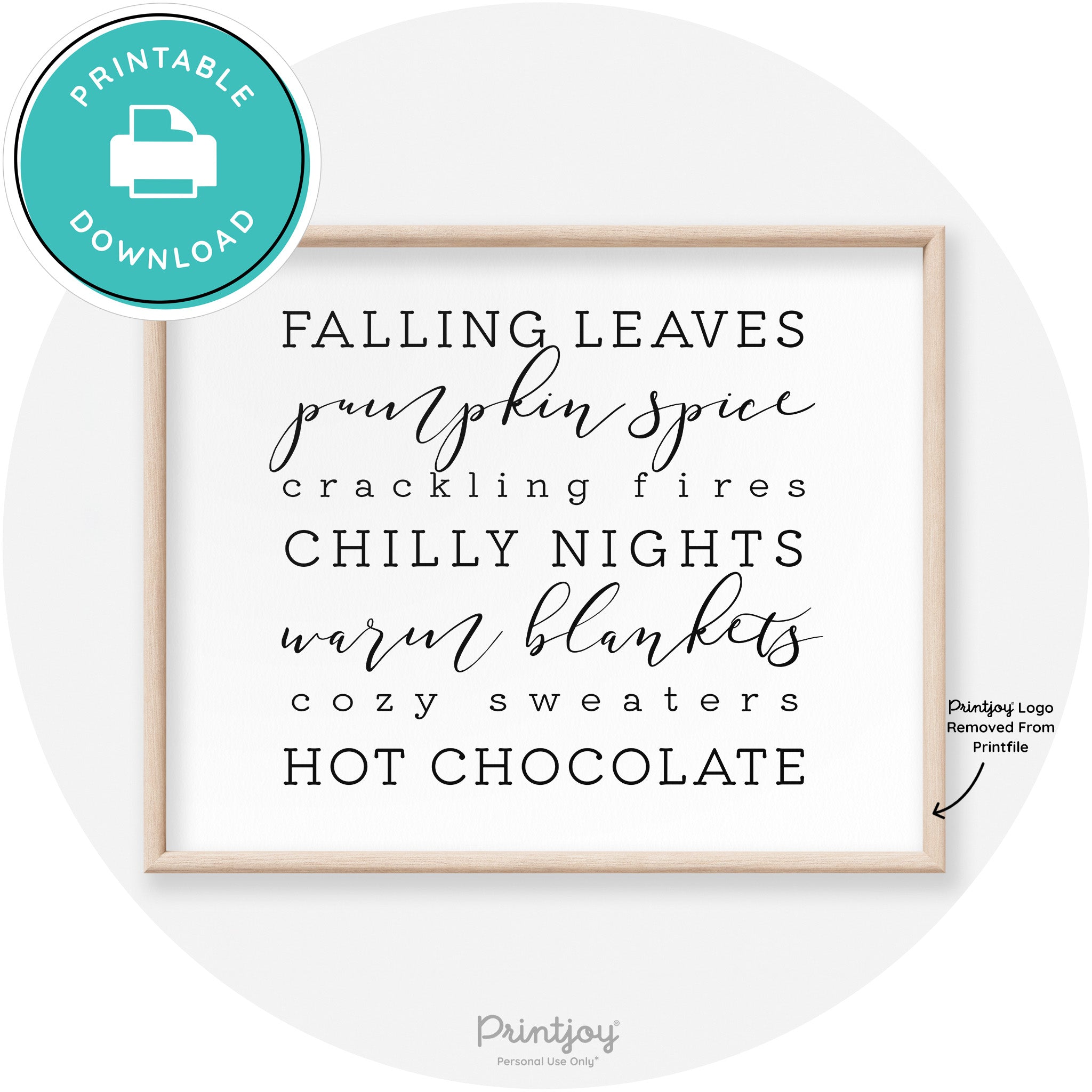 Fall Favorite Things Modern Transitional Decor Wall Art Printable