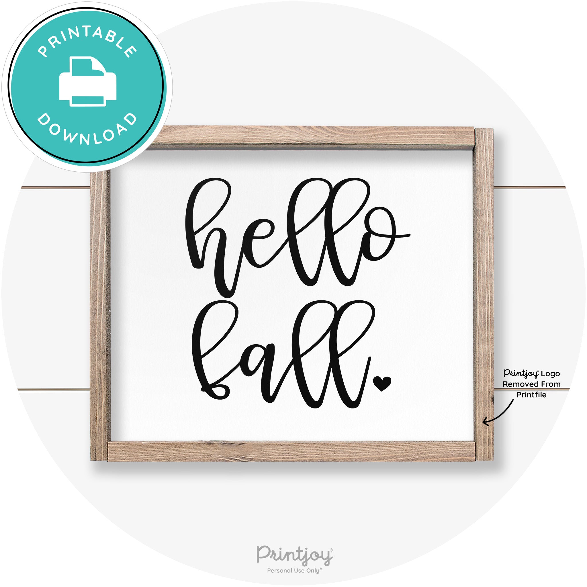 Hello Fall Heart Cute Cursive Farmhouse Wall Art Decor Free Printable
