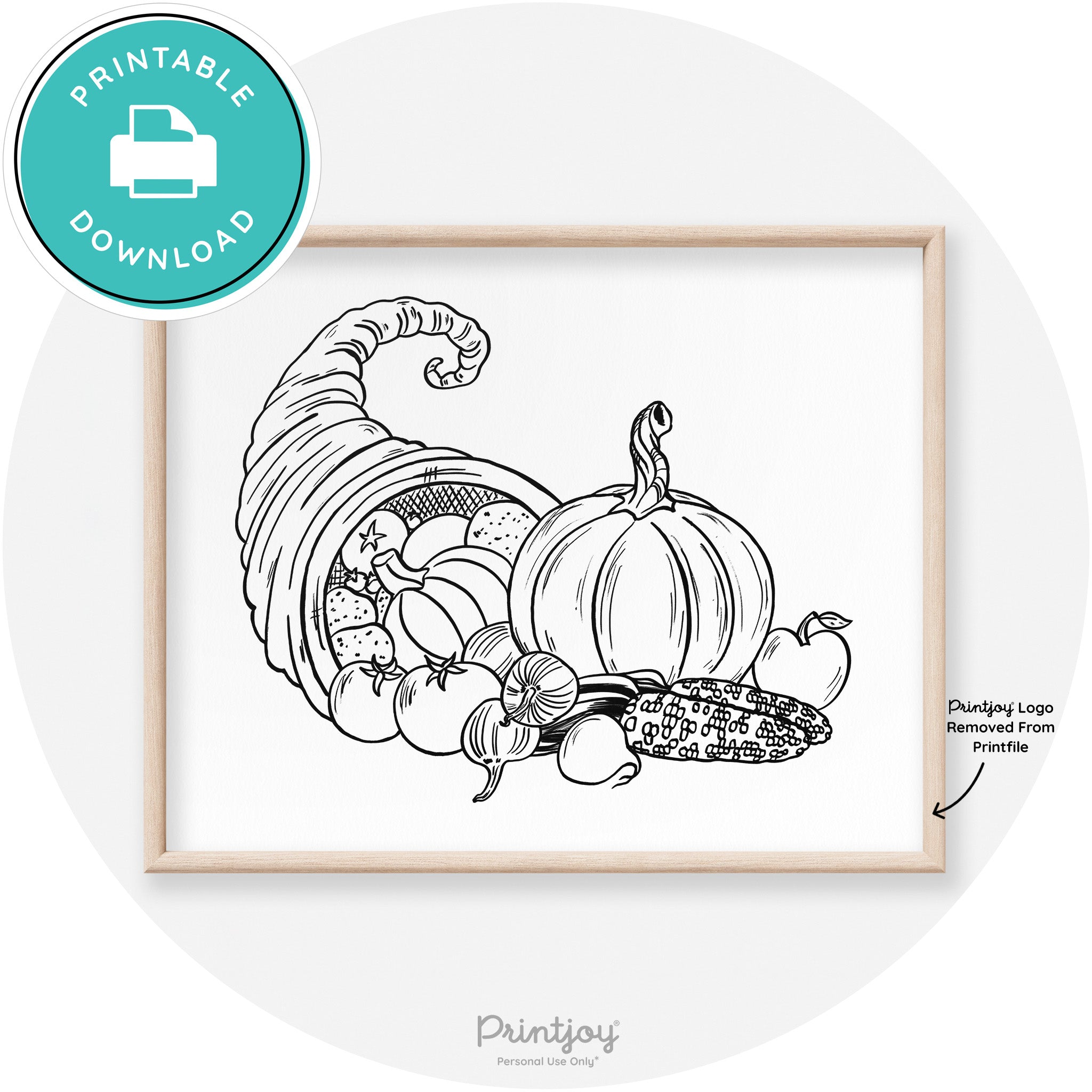 Cornucopia Drawing Thanksgiving Transitional Wall Art Free Printable