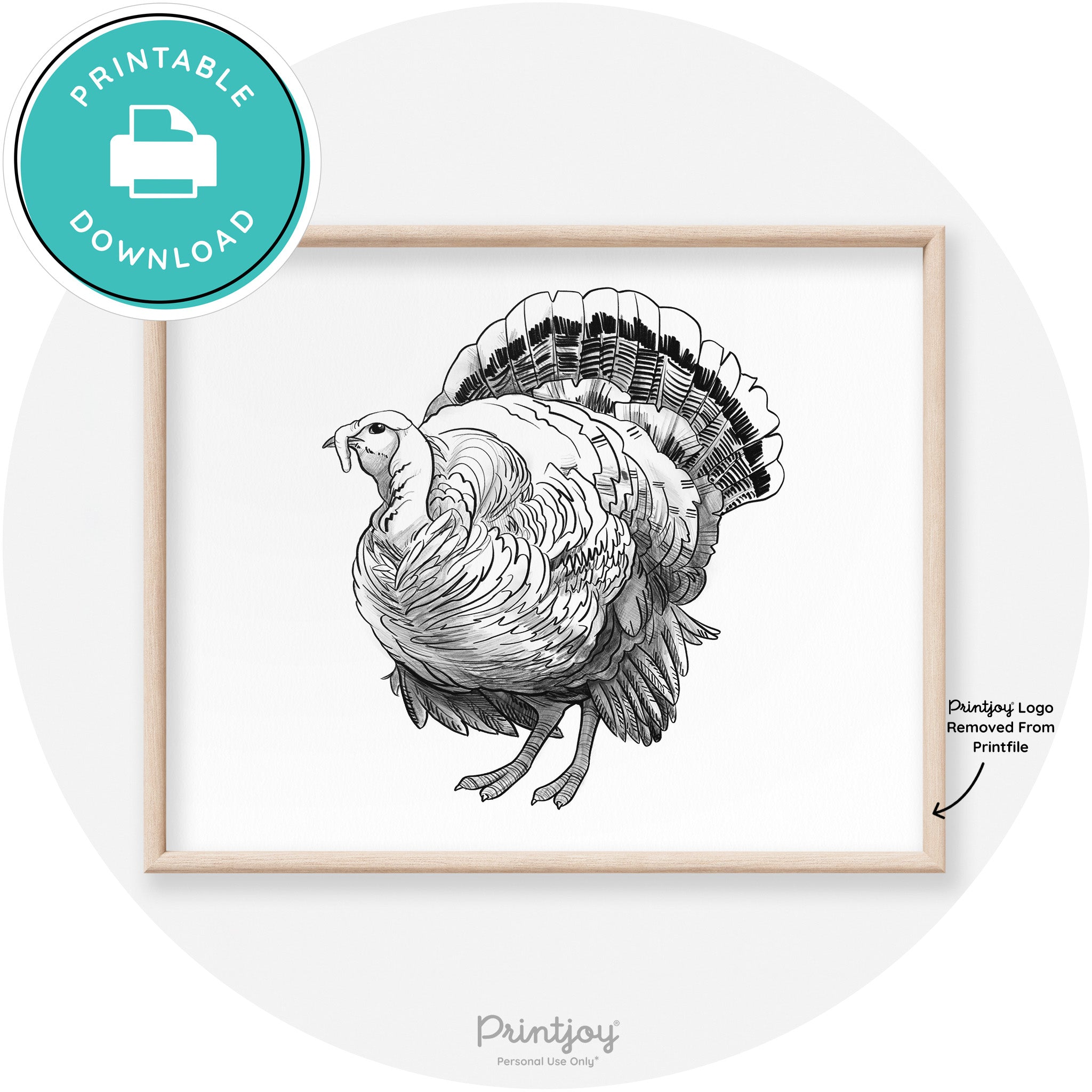 Turkey Drawing Thanksgiving Transitional Wall Art Decor Free Printable