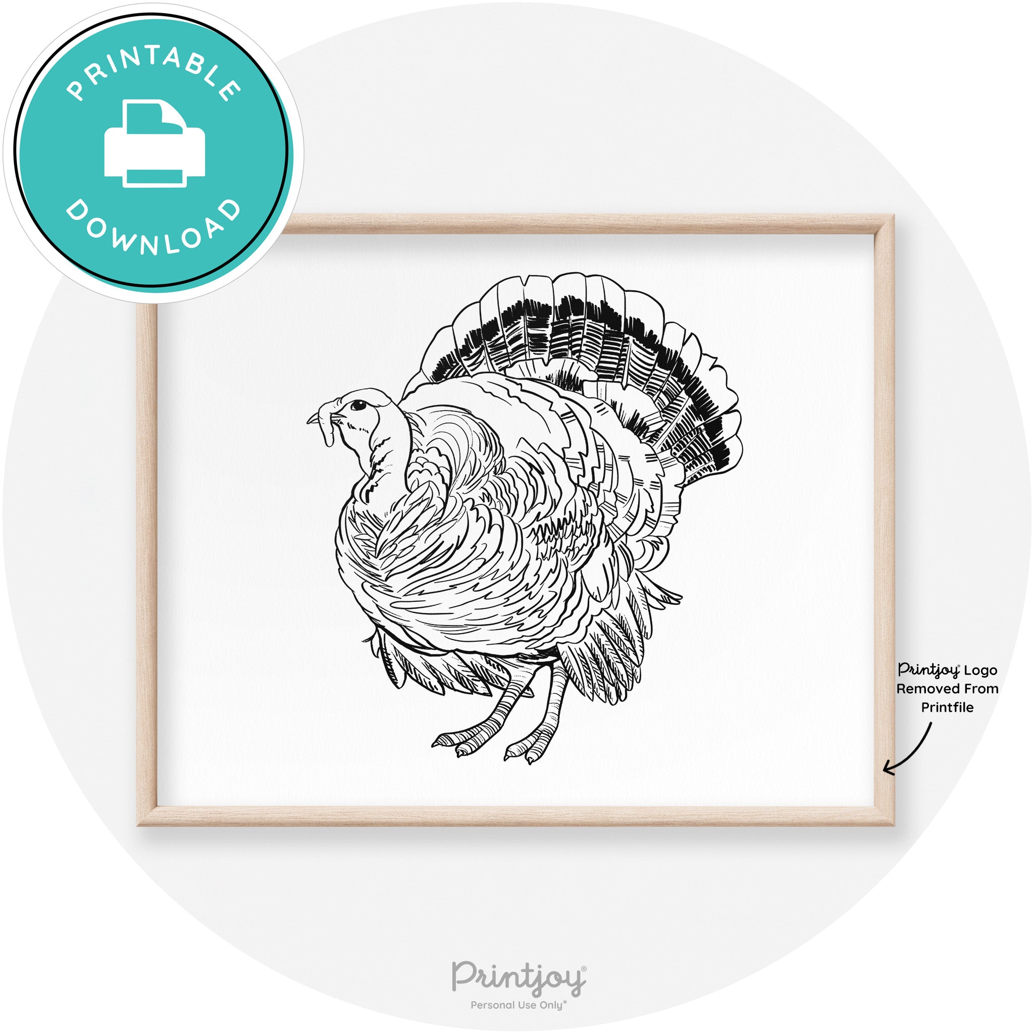 Turkey Drawing Thanksgiving Transitional Wall Art Decor Free Printable