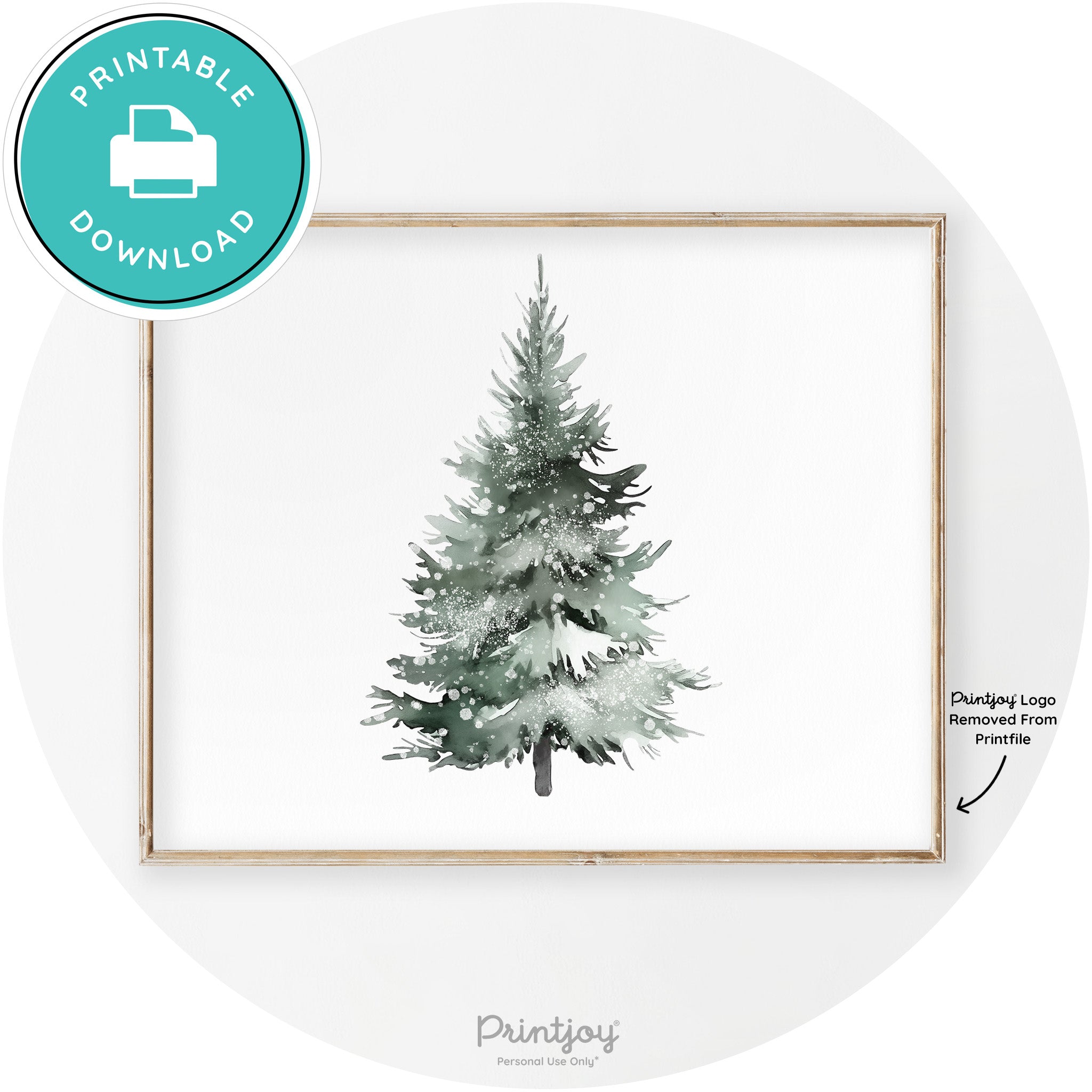Snowy Christmas Tree Watercolor Transitional Wall Art Free Printable - Printjoy