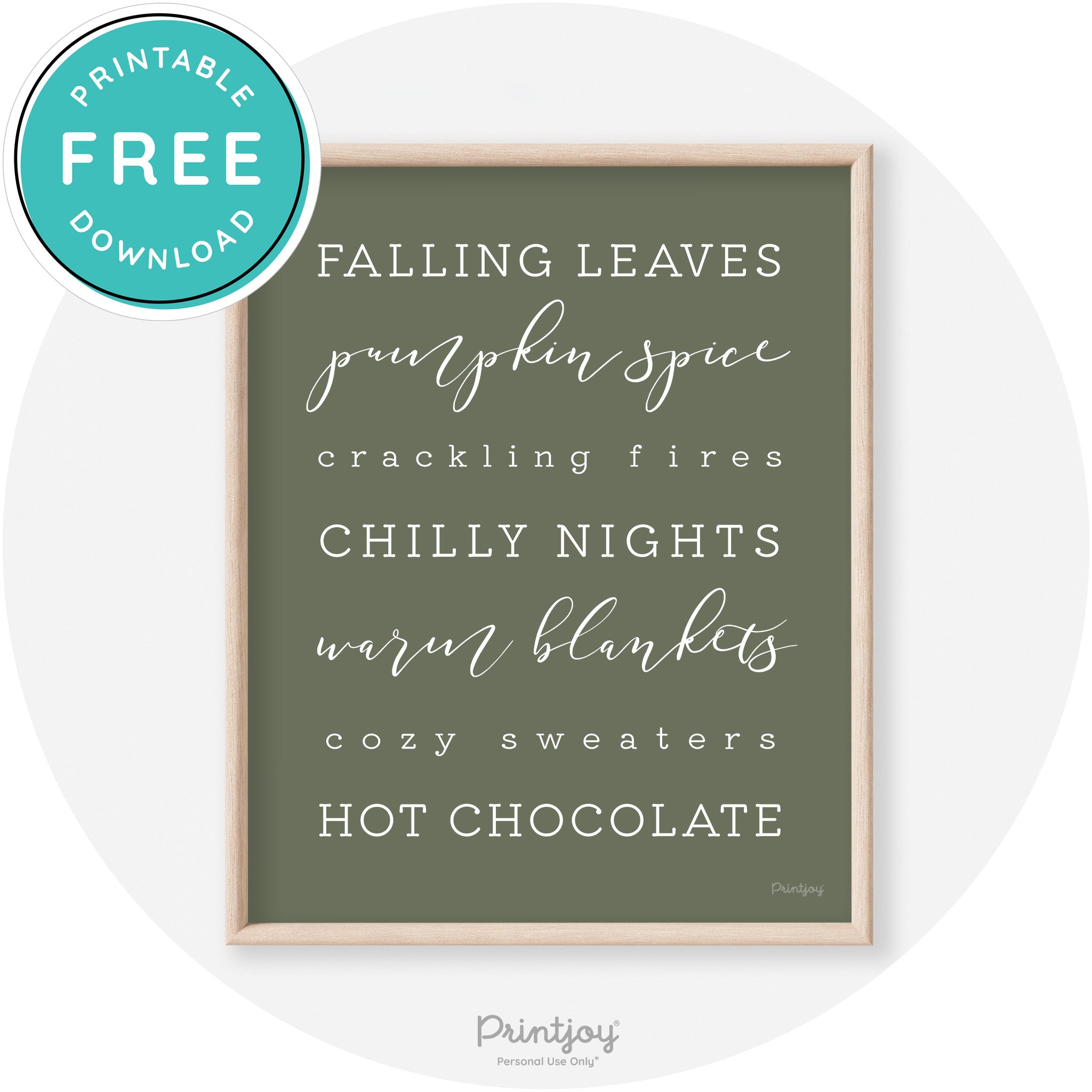 Fall Favorite Things Modern Transitional Decor Wall Art Printable