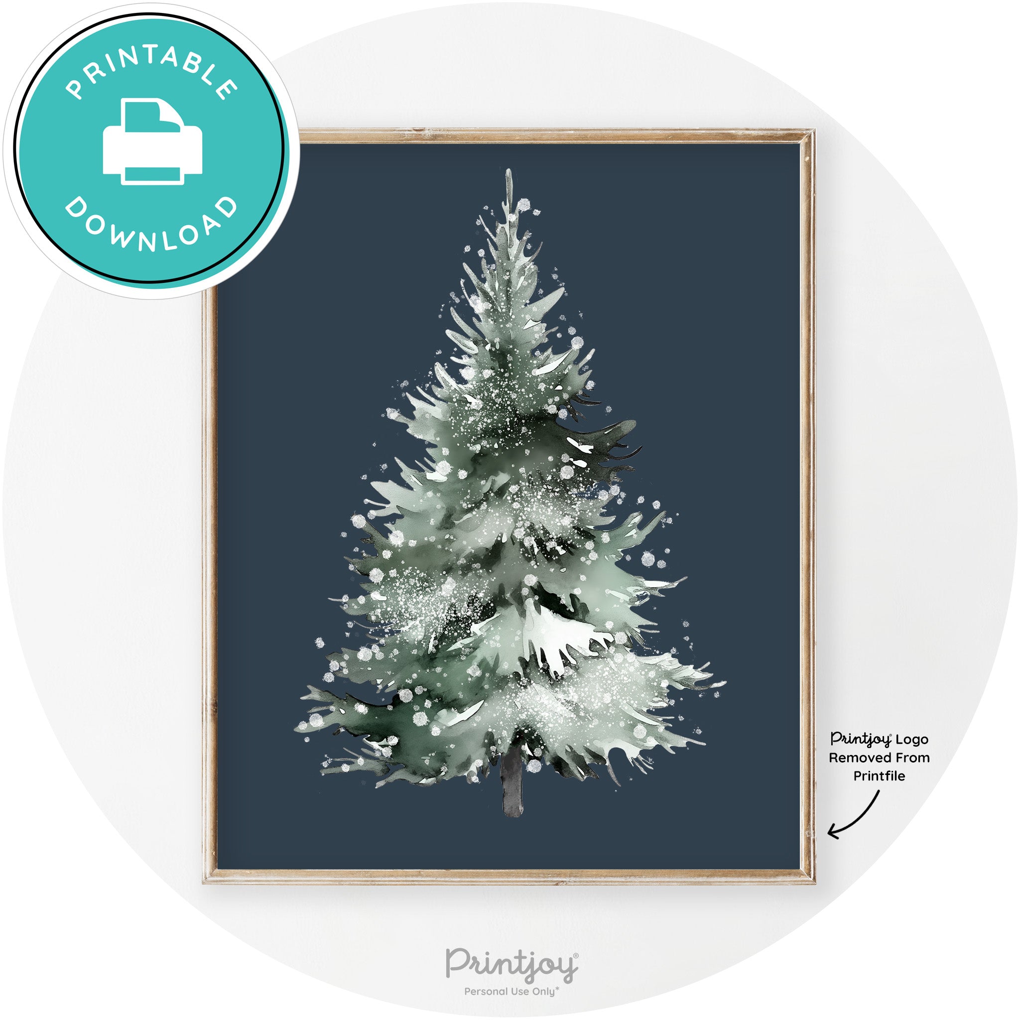 Snowy Christmas Tree Watercolor Transitional Wall Art Free Printable - Printjoy