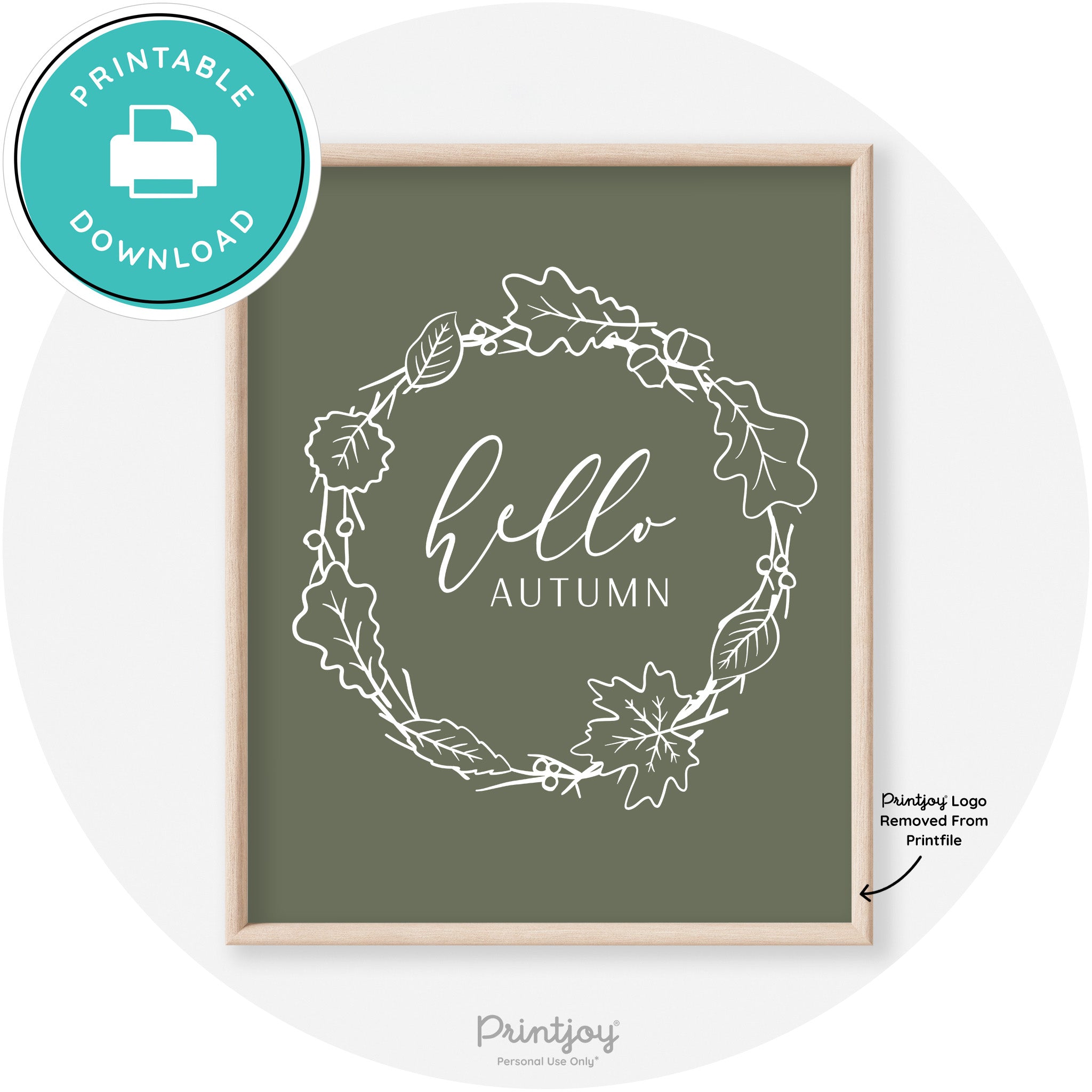 Hello Autumn Fall Wreath Transitional Decor Wall Art Free Printable - Printjoy