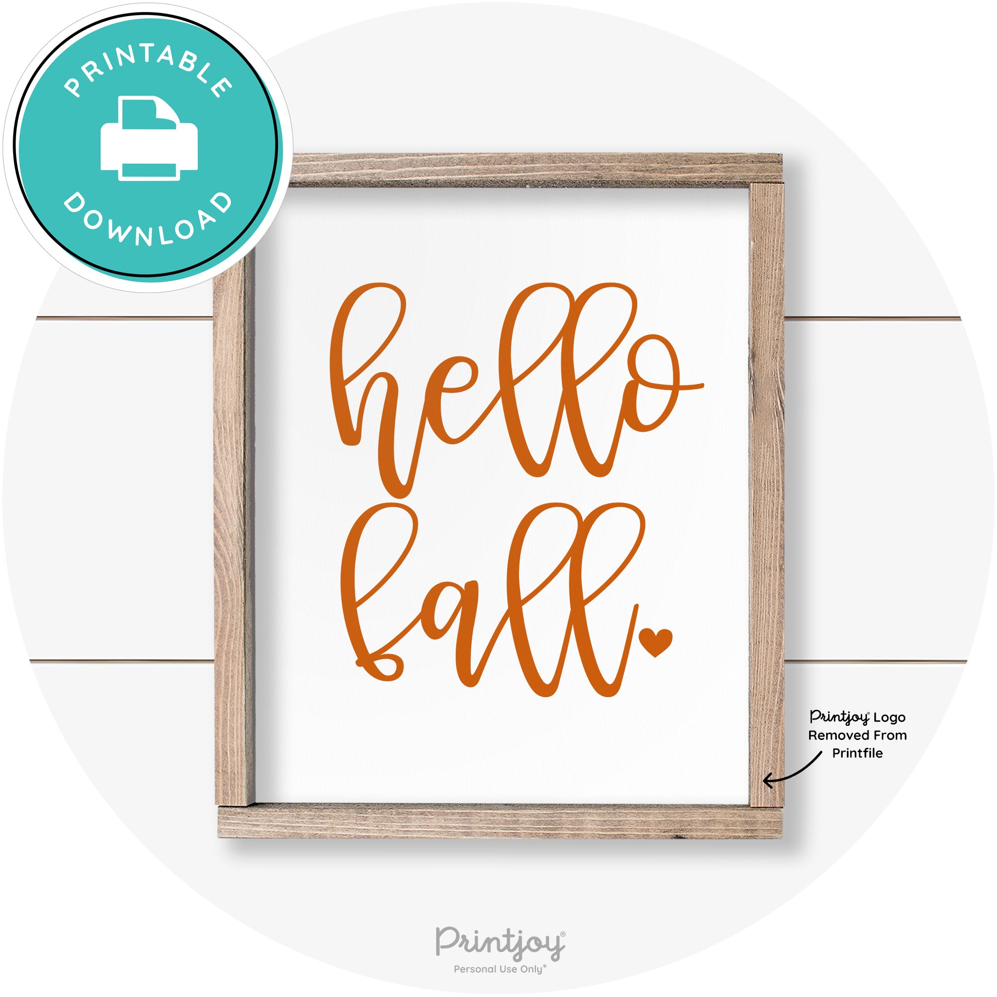 Hello Fall Heart Cute Cursive Farmhouse Wall Art Decor Free Printable