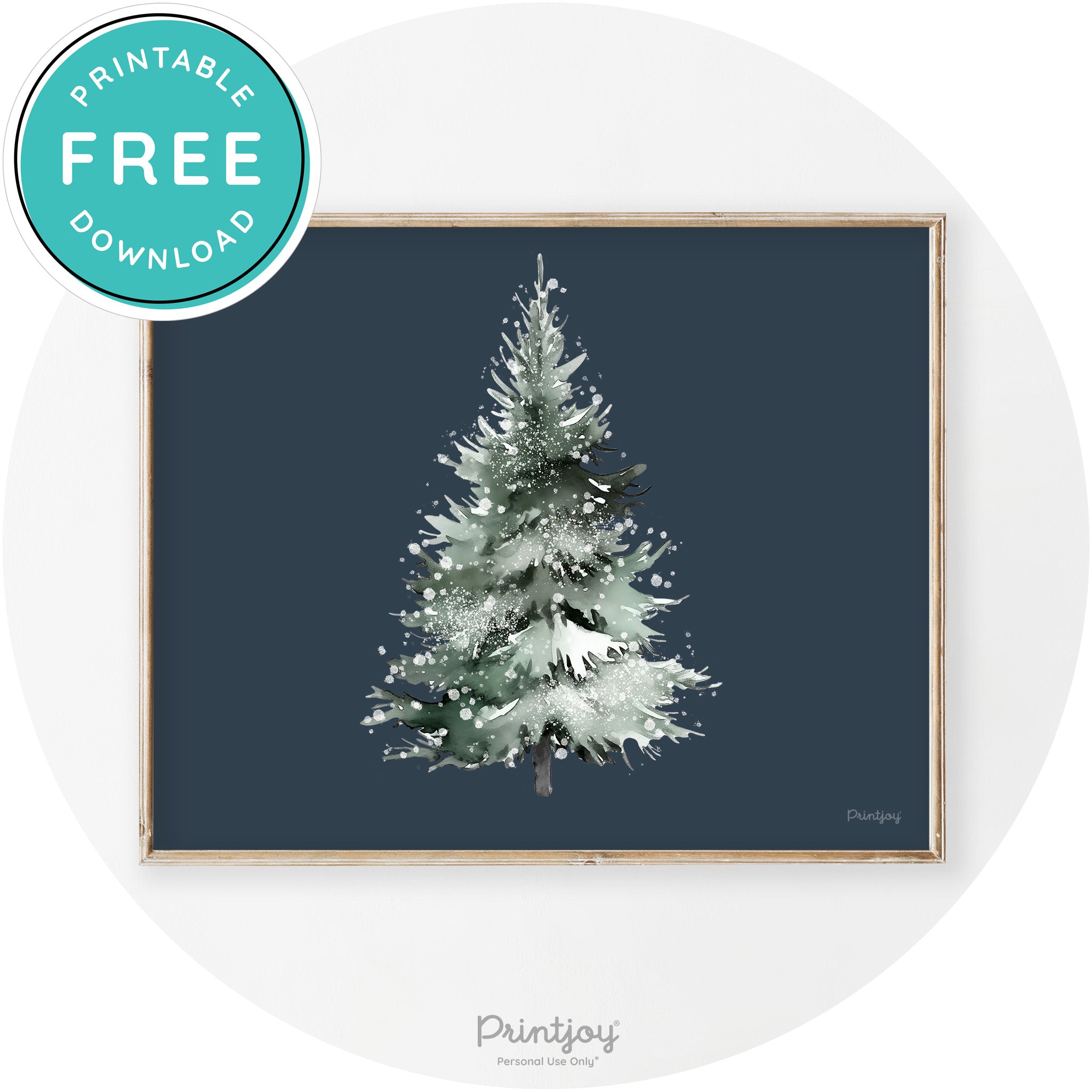 Snowy Christmas Tree Watercolor Transitional Wall Art Free Printable - Printjoy