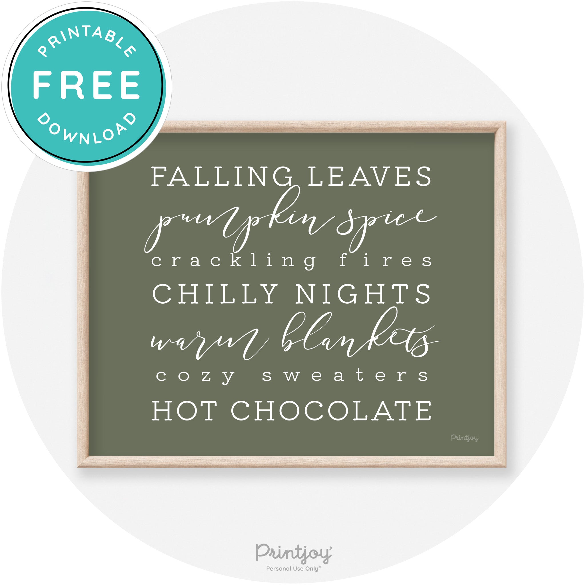 Fall Favorite Things Modern Transitional Decor Wall Art Printable