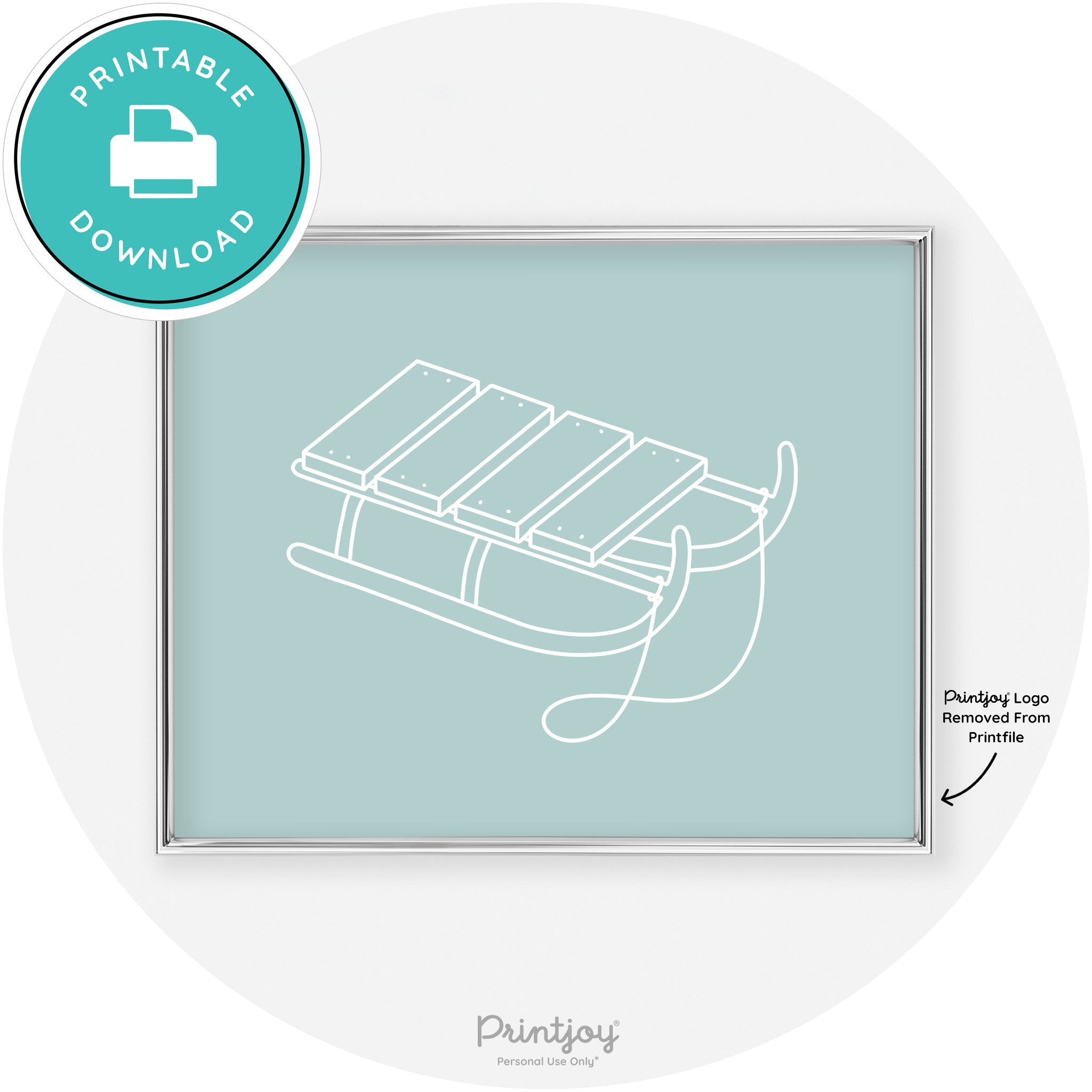 Sled Line Art Cute Simple Winter Chic Wall Art Decor Free Printable - Printjoy