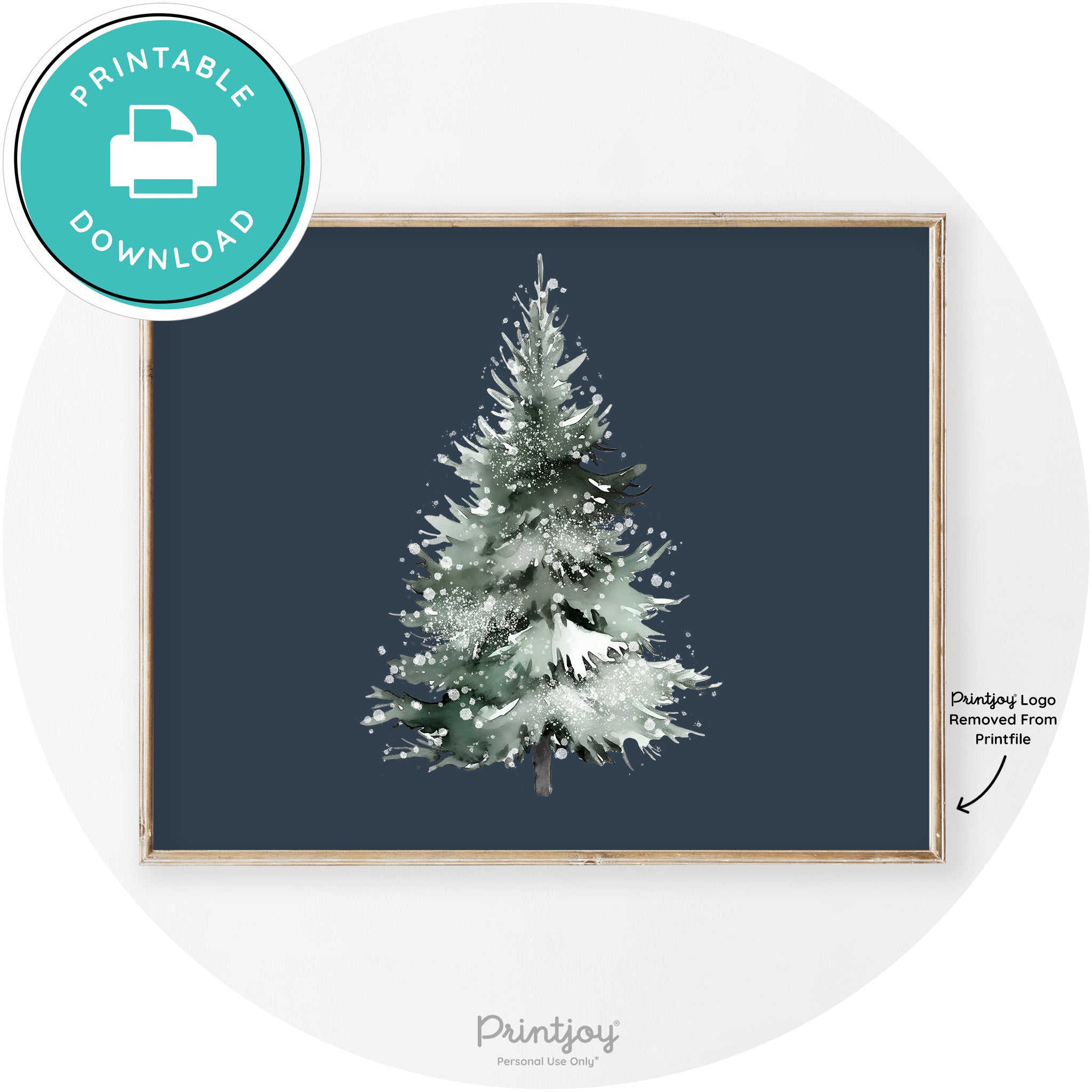 Snowy Christmas Tree Watercolor Transitional Wall Art Free Printable - Printjoy