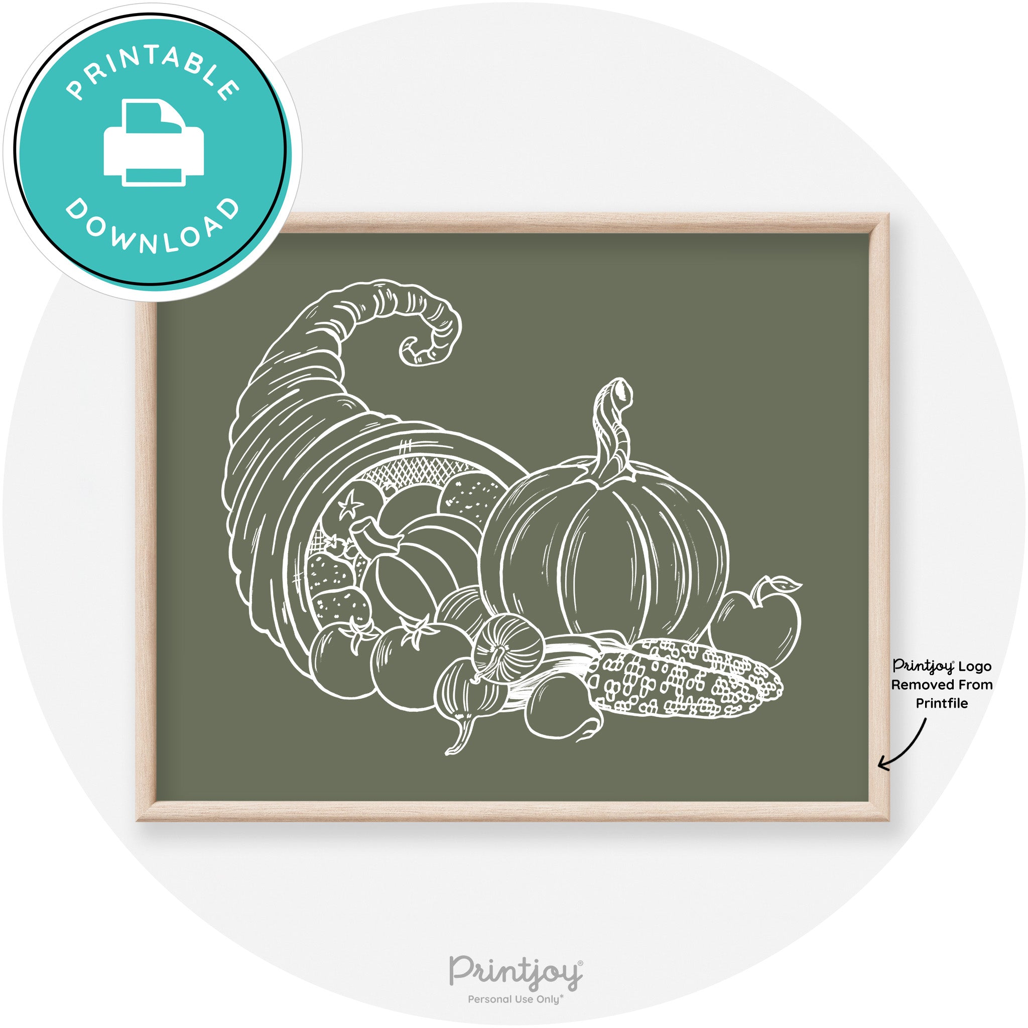 Cornucopia Drawing Thanksgiving Transitional Wall Art Free Printable