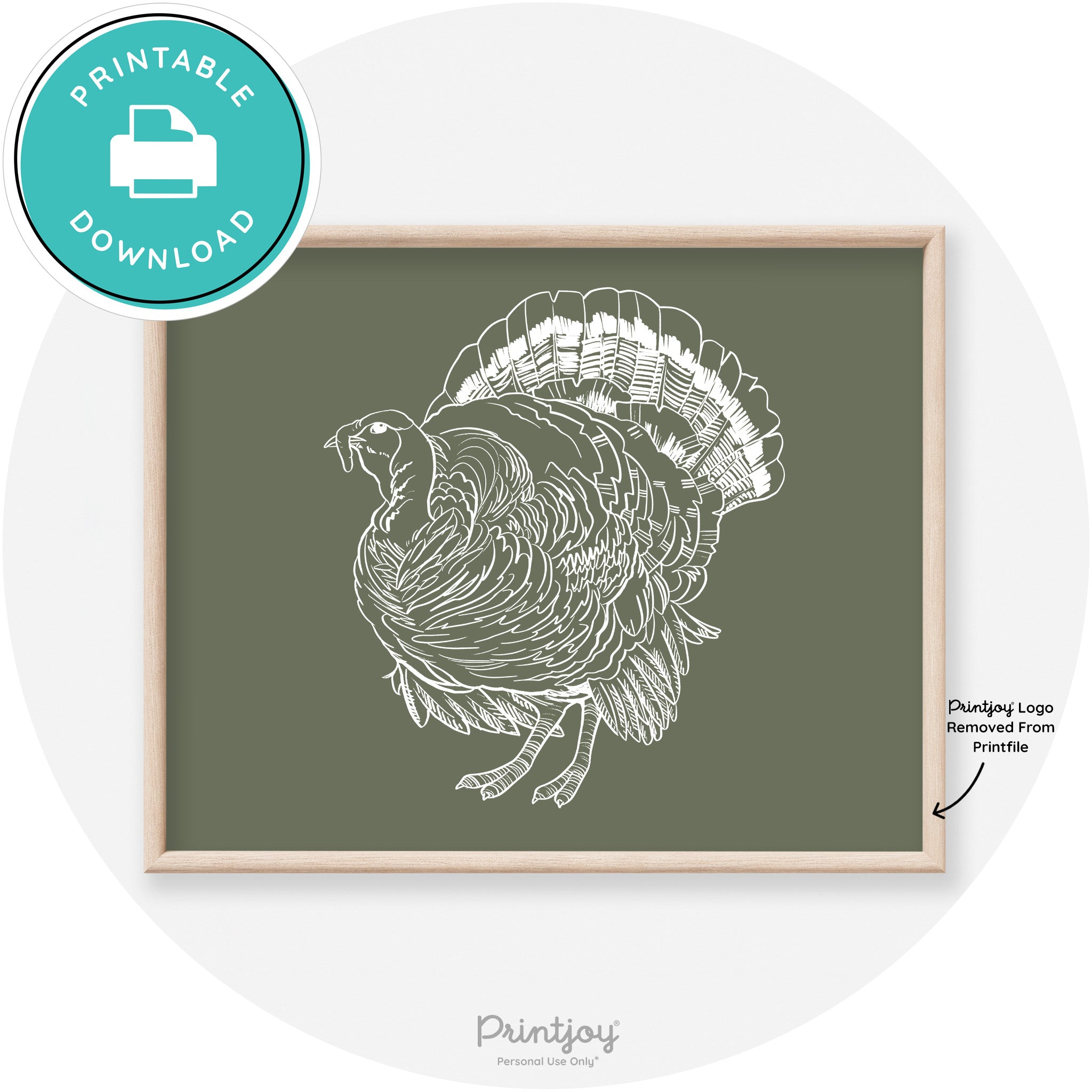 Turkey Drawing Thanksgiving Transitional Wall Art Decor Free Printable