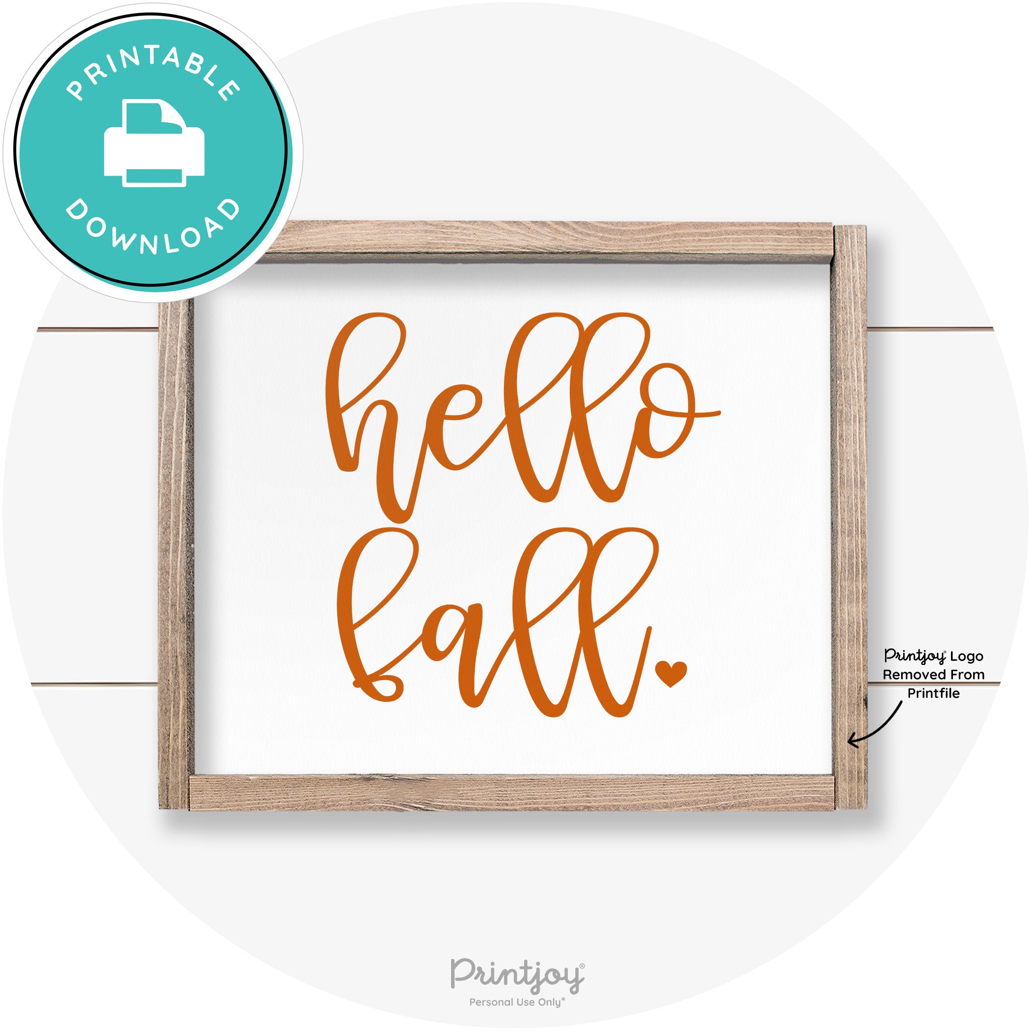 Hello Fall Heart Cute Cursive Farmhouse Wall Art Decor Free Printable