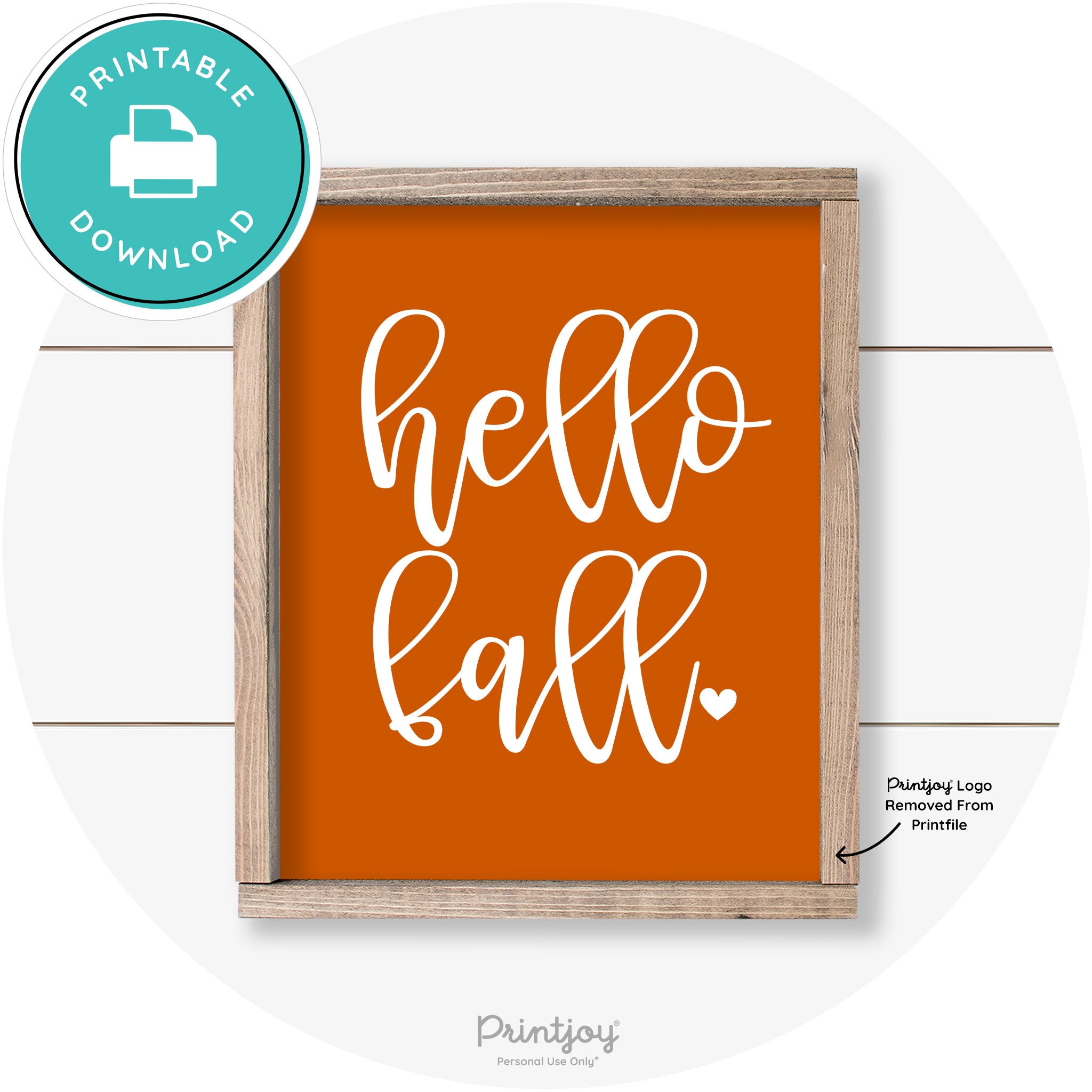 Hello Fall Heart Cute Cursive Farmhouse Wall Art Decor Free Printable