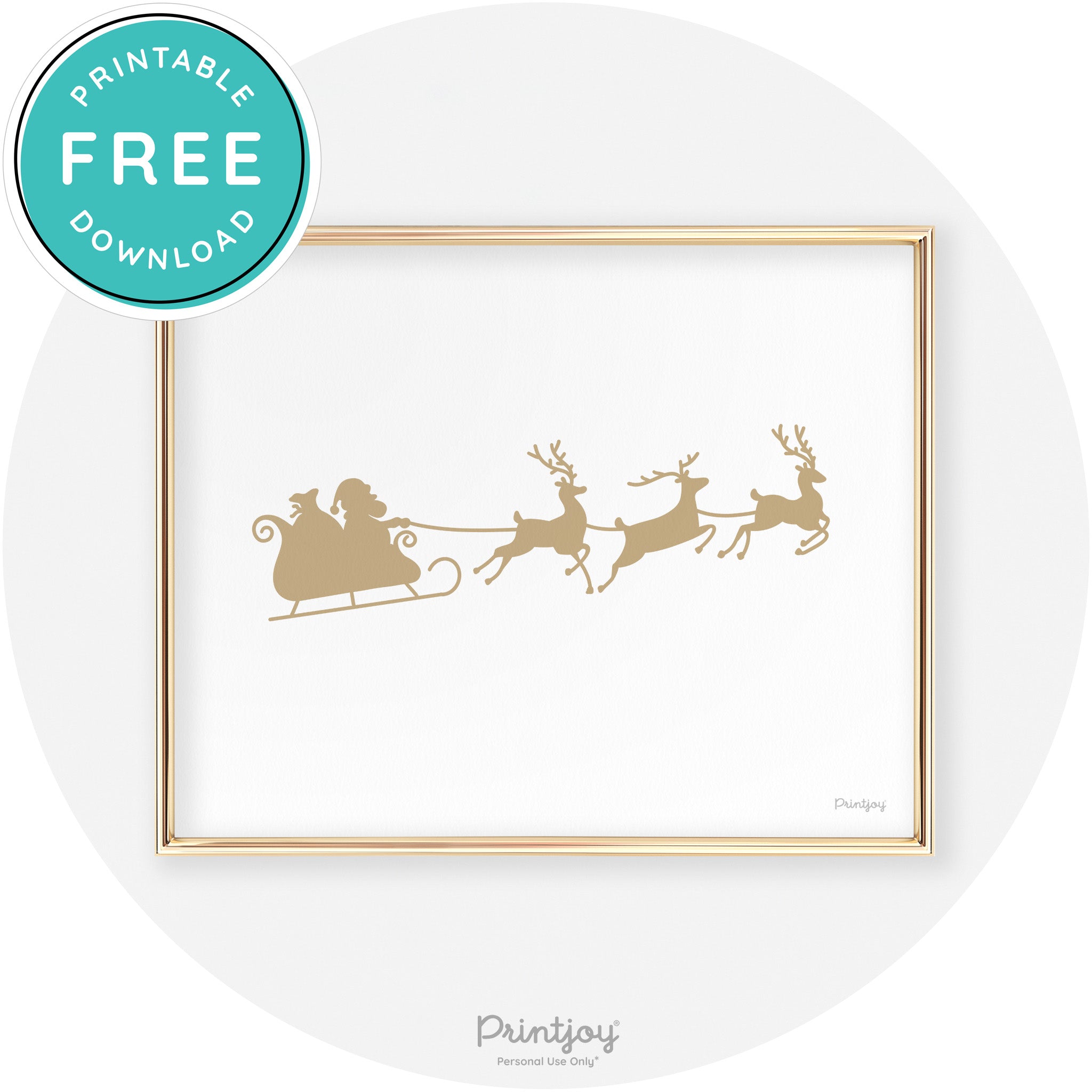 Santa Sleigh Reindeer Silhouette Cute Chic Wall Art Free Printable