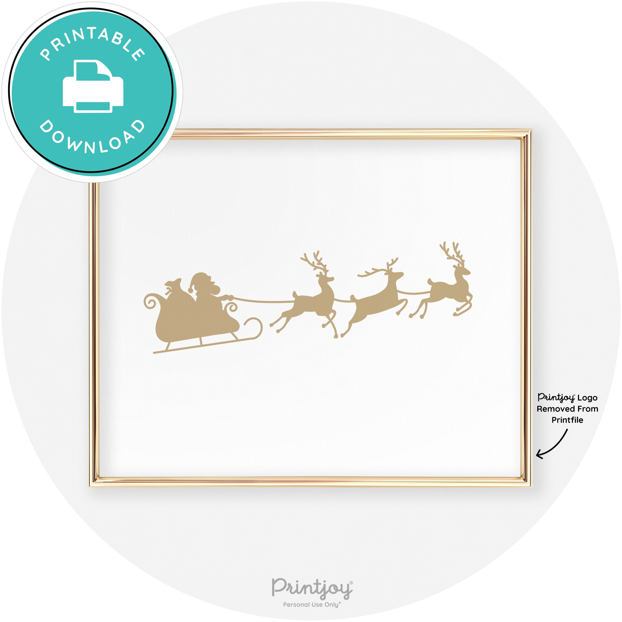 Santa Sleigh Reindeer Silhouette Cute Chic Wall Art Free Printable