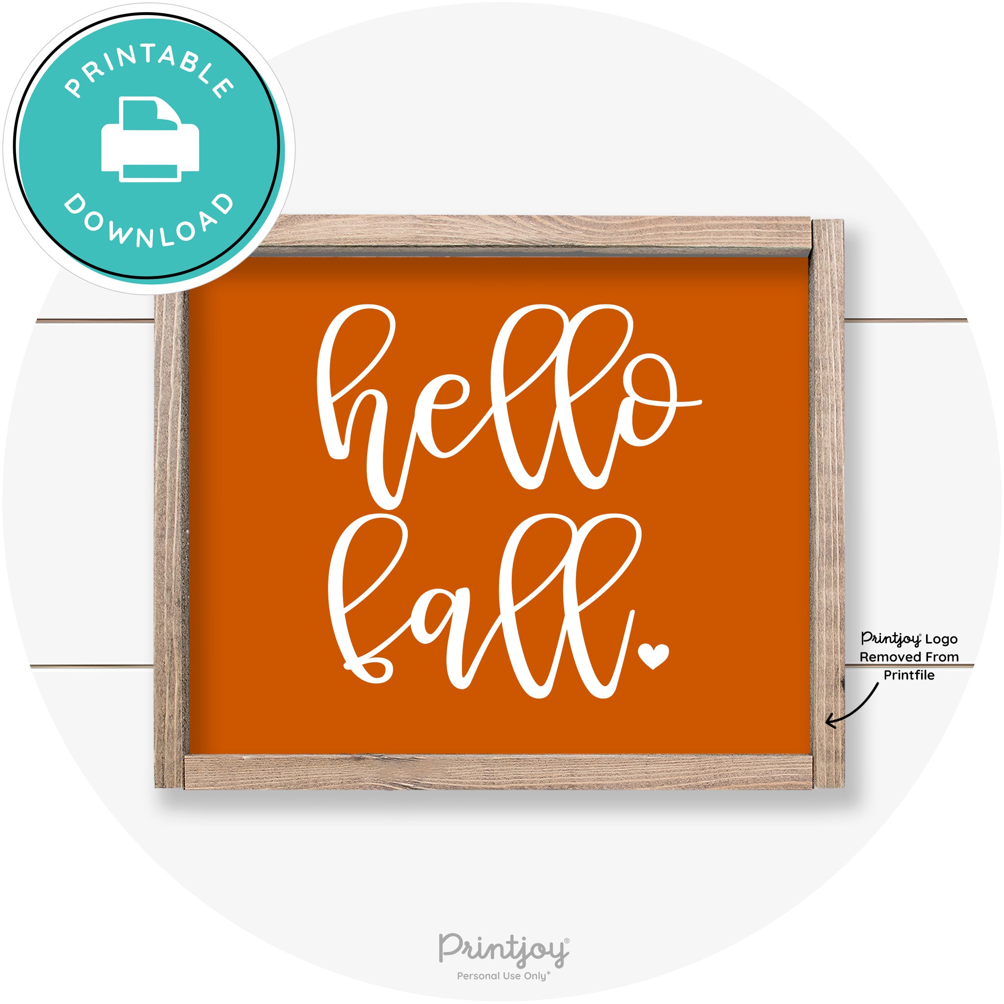 Hello Fall Heart Cute Cursive Farmhouse Wall Art Decor Free Printable