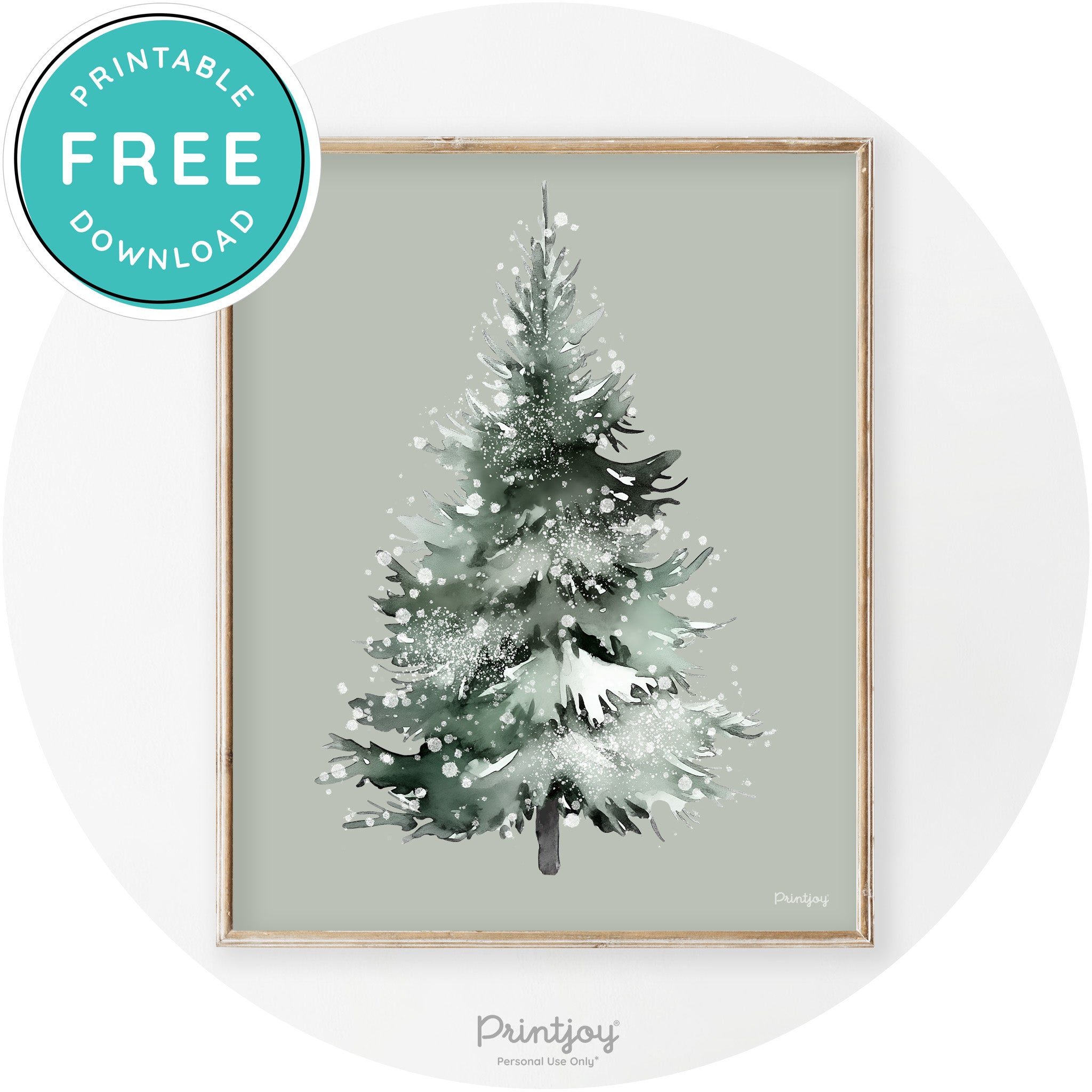 Snowy Christmas Tree Watercolor Transitional Wall Art Free Printable - Printjoy