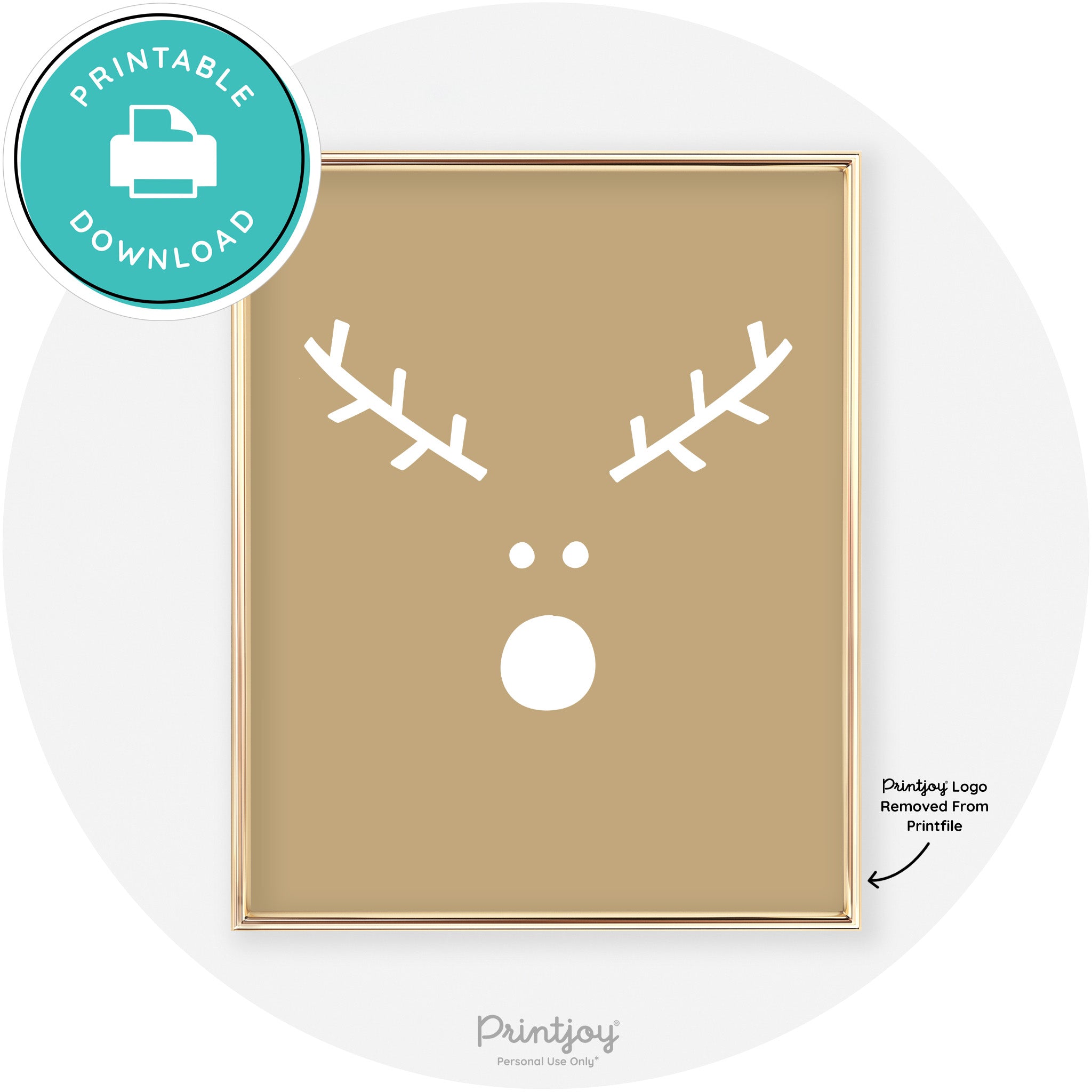 Simple Rudolph Reindeer Face Cute Chic Wall Art Free Printable