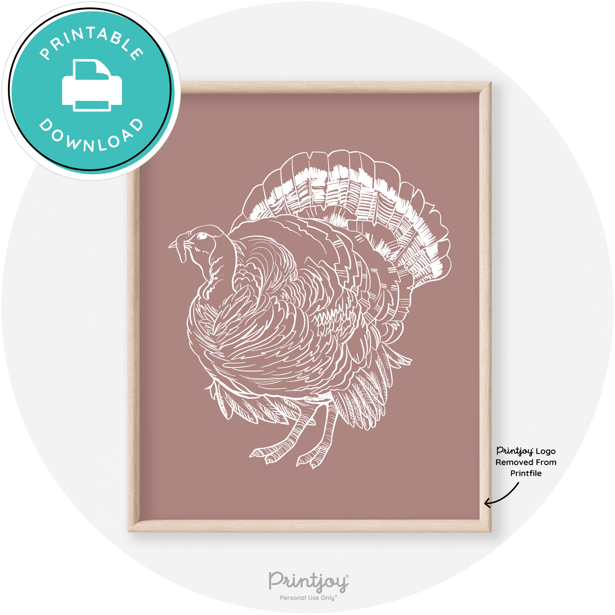 Turkey Drawing Thanksgiving Transitional Wall Art Decor Free Printable