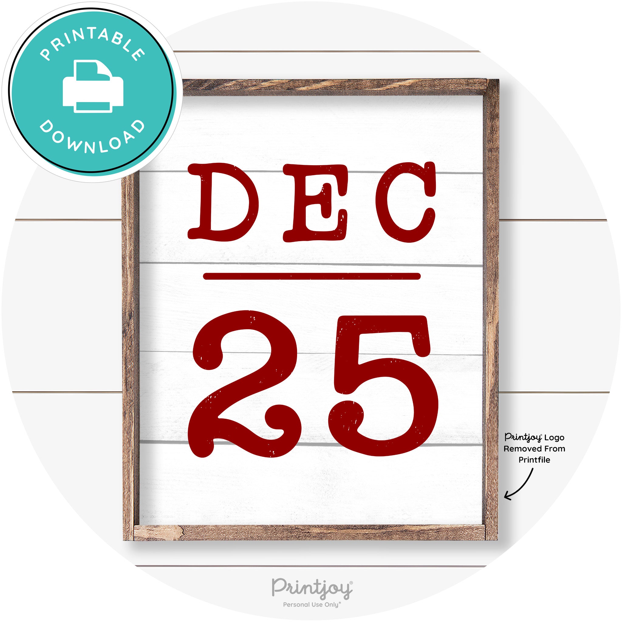 Dec 25 Christmas Rustic Farmhouse Wall Art Decor Free Printable