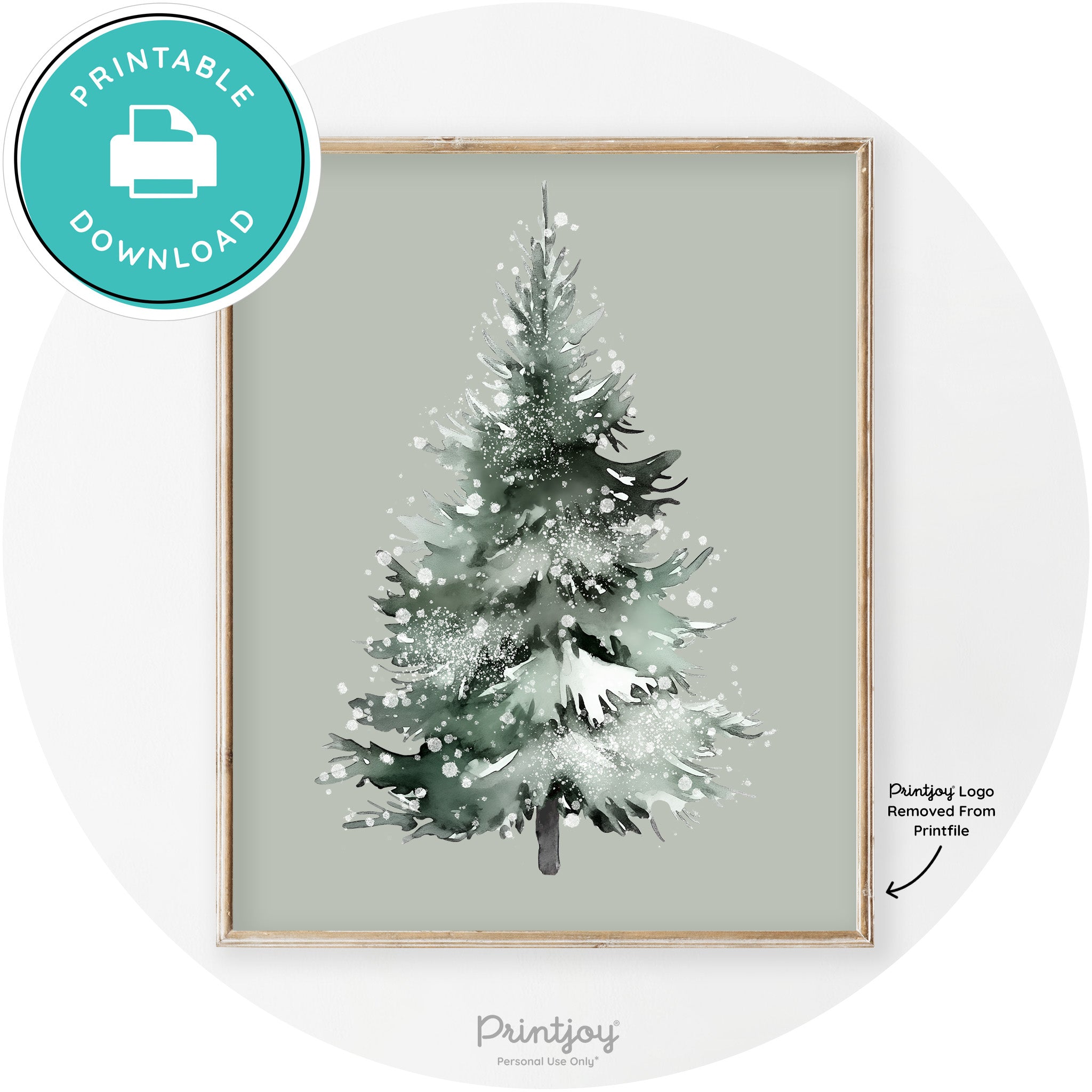 Snowy Christmas Tree Watercolor Transitional Wall Art Free Printable - Printjoy