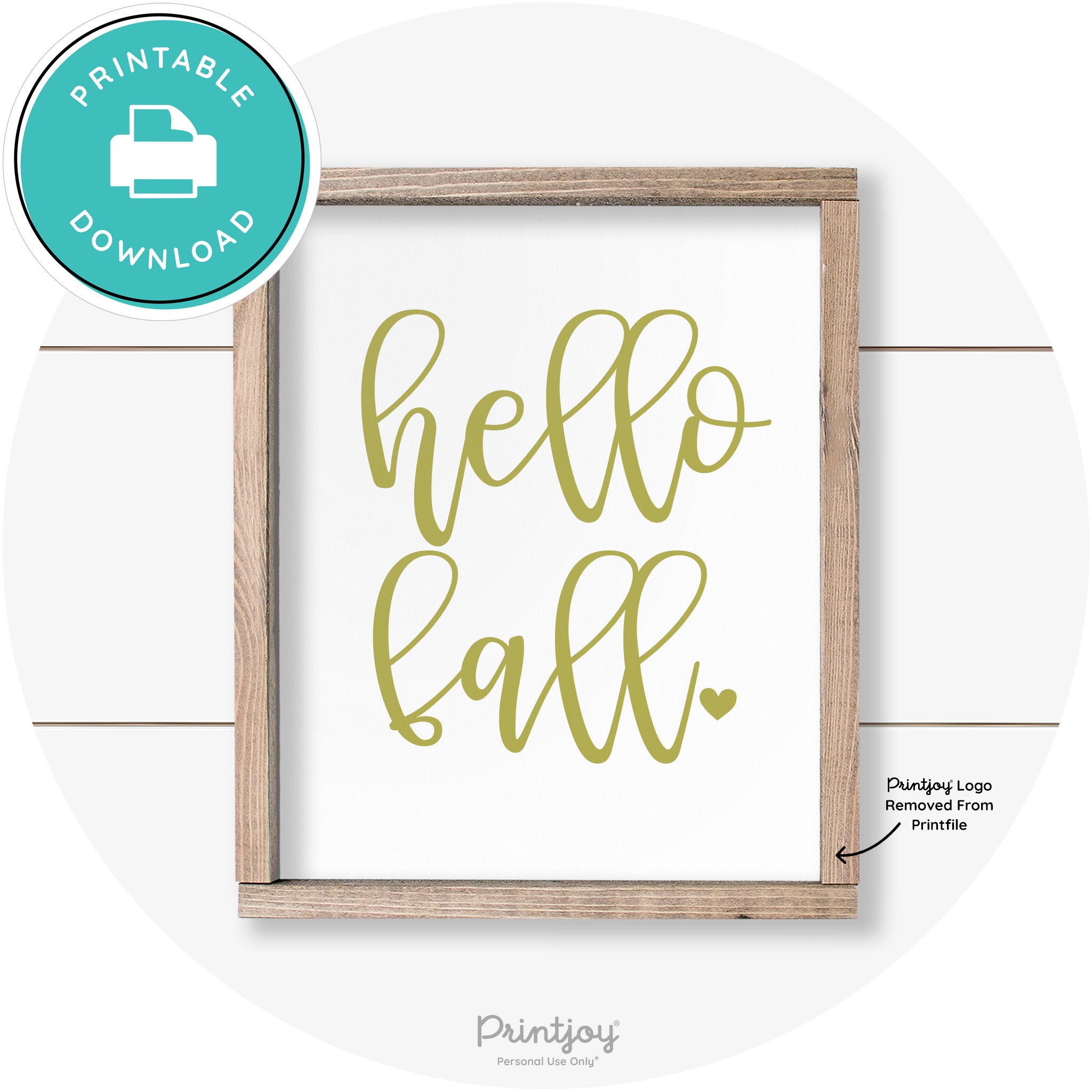 Hello Fall Heart Cute Cursive Farmhouse Wall Art Decor Free Printable