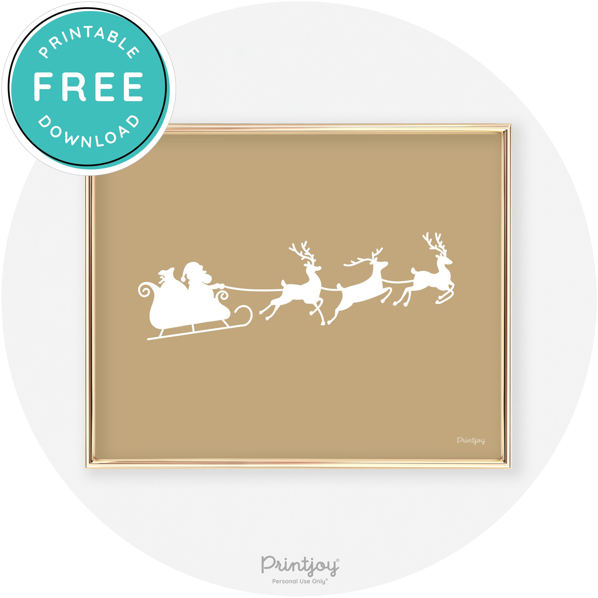 Santa Sleigh Reindeer Silhouette Cute Chic Wall Art Free Printable
