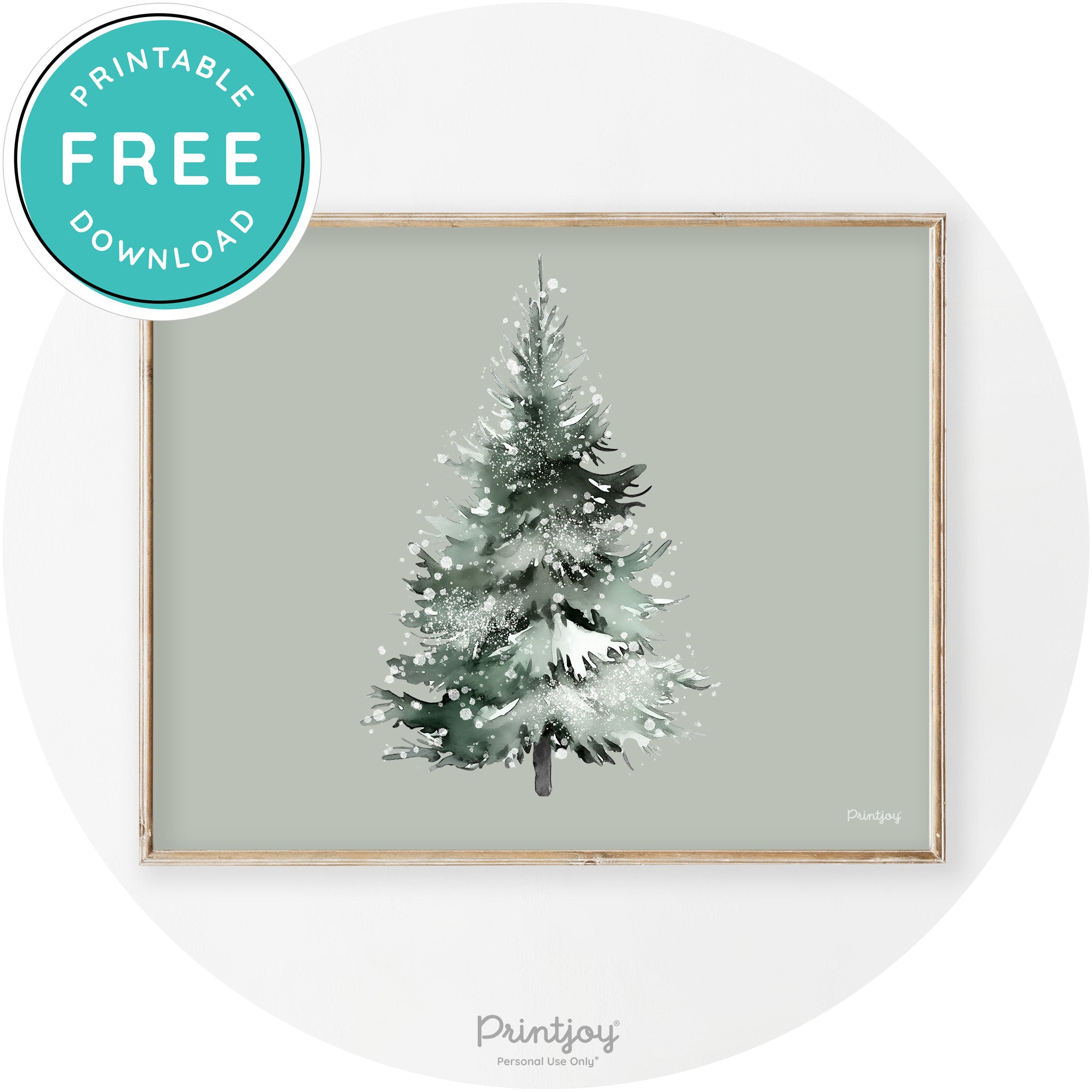 Snowy Christmas Tree Watercolor Transitional Wall Art Free Printable - Printjoy