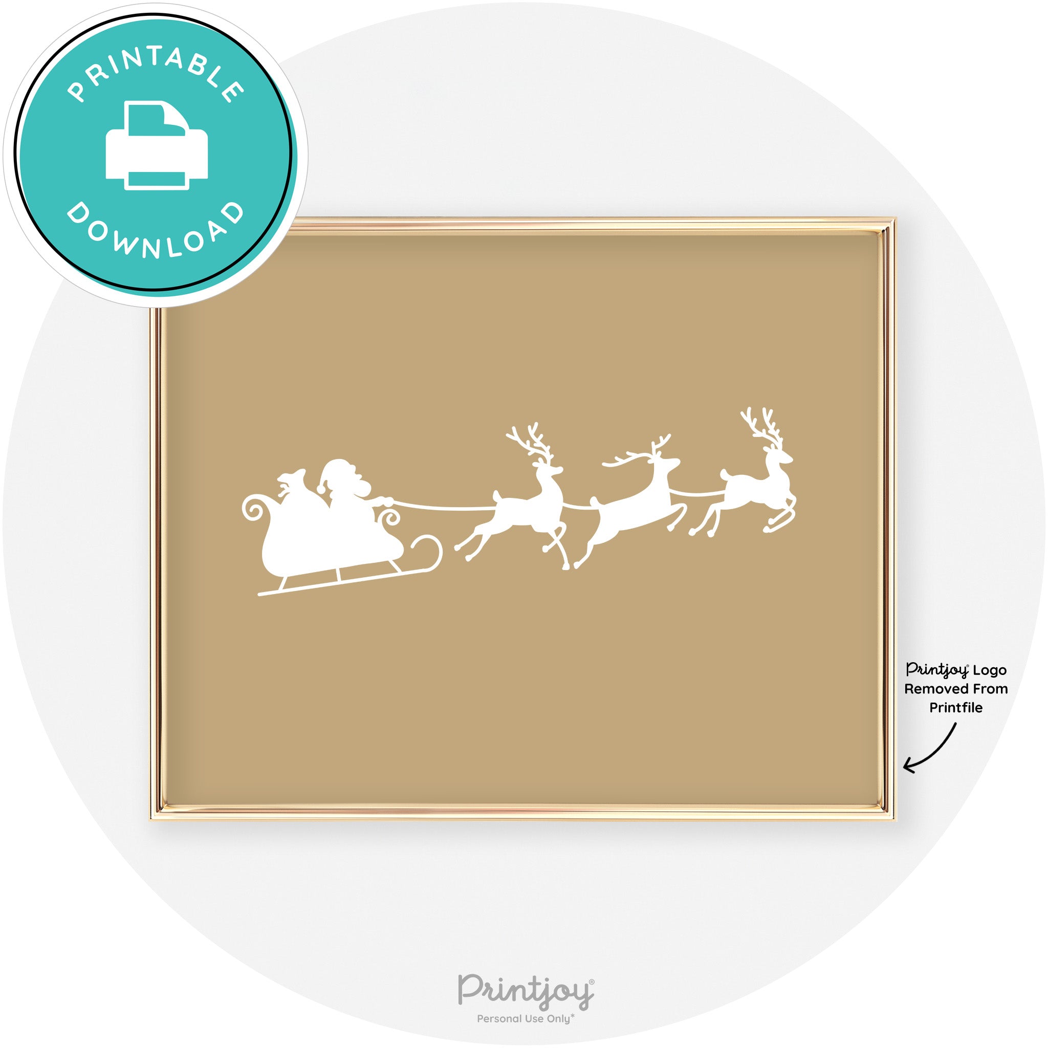 Santa Sleigh Reindeer Silhouette Cute Chic Wall Art Free Printable
