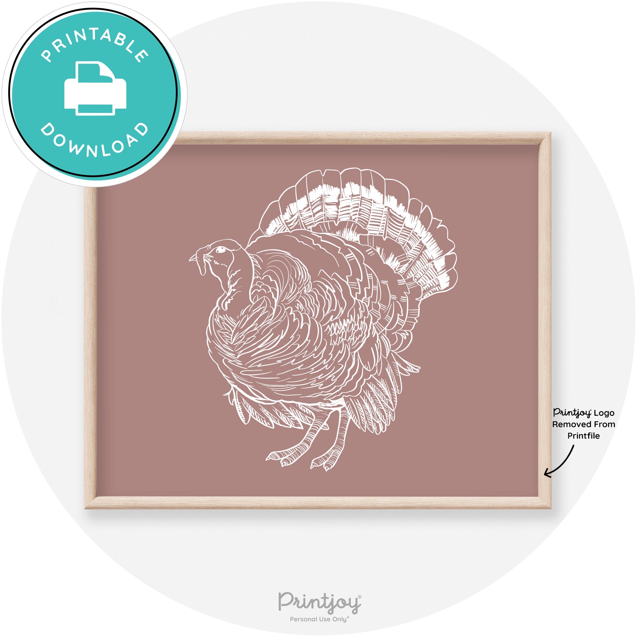 Turkey Drawing Thanksgiving Transitional Wall Art Decor Free Printable