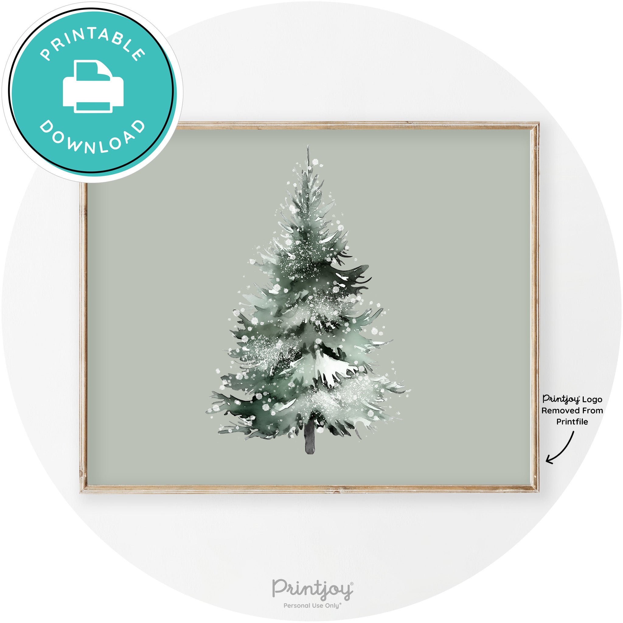 Snowy Christmas Tree Watercolor Transitional Wall Art Free Printable - Printjoy
