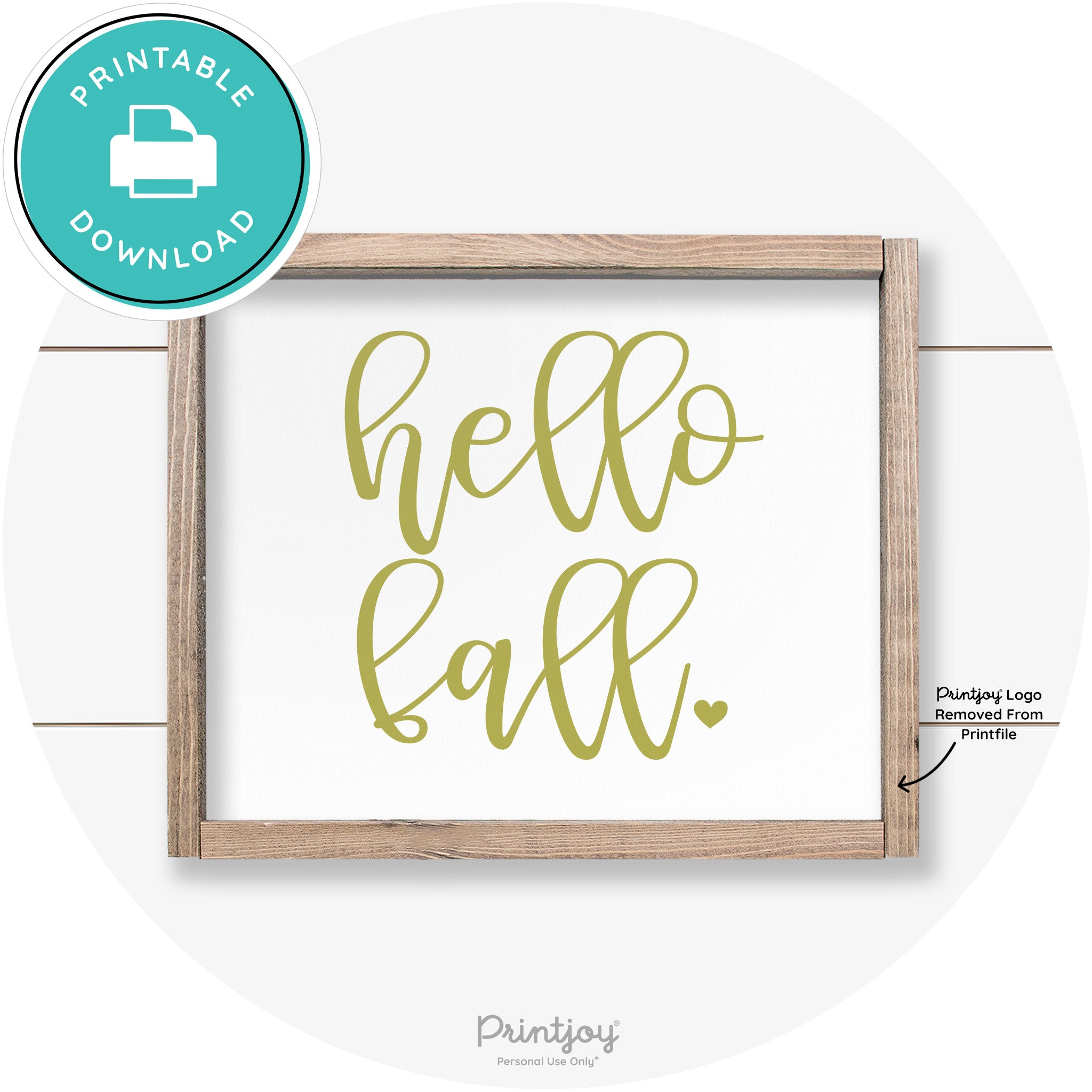 Hello Fall Heart Cute Cursive Farmhouse Wall Art Decor Free Printable