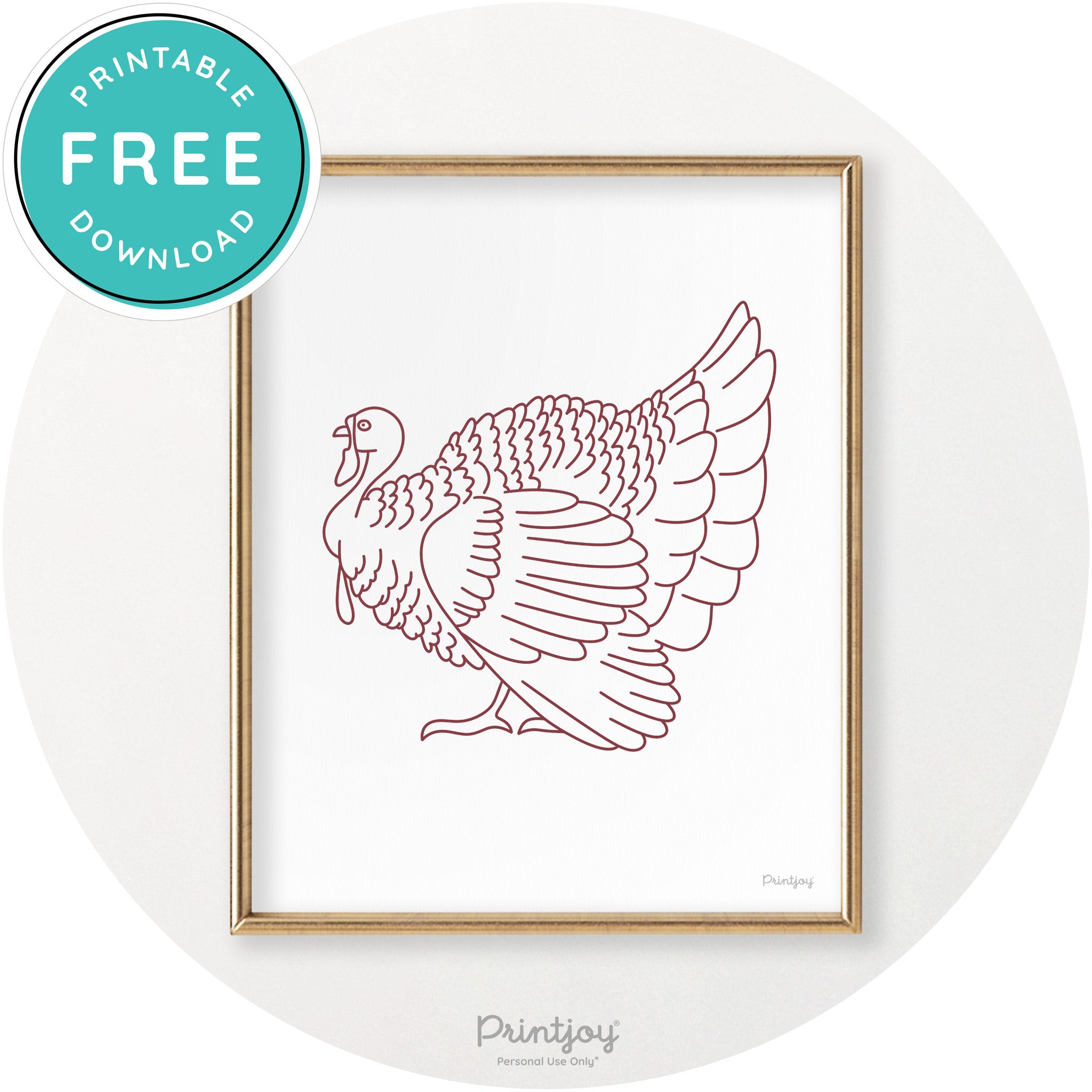 Turkey Line Art Thanksgiving Cute Modern Chic Wall Art Printable - Printjoy