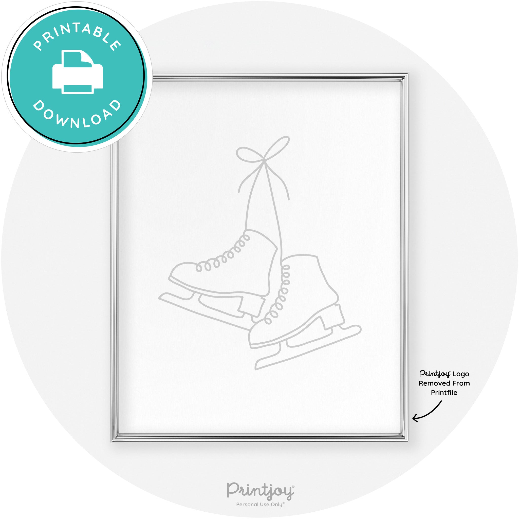 Ice Skates Line Art Cute Winter Modern Chic Wall Art Free Printable - Printjoy
