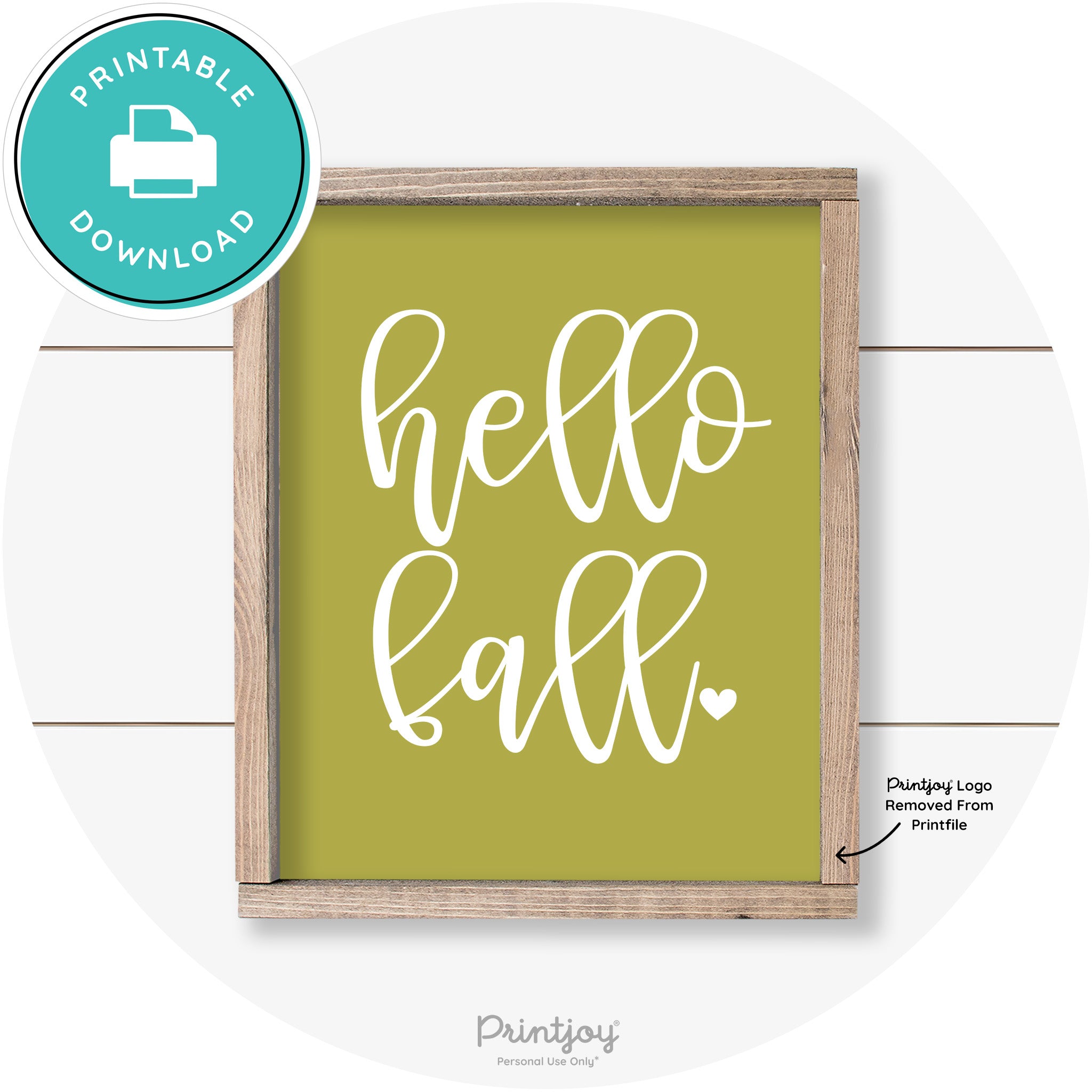 Hello Fall Heart Cute Cursive Farmhouse Wall Art Decor Free Printable